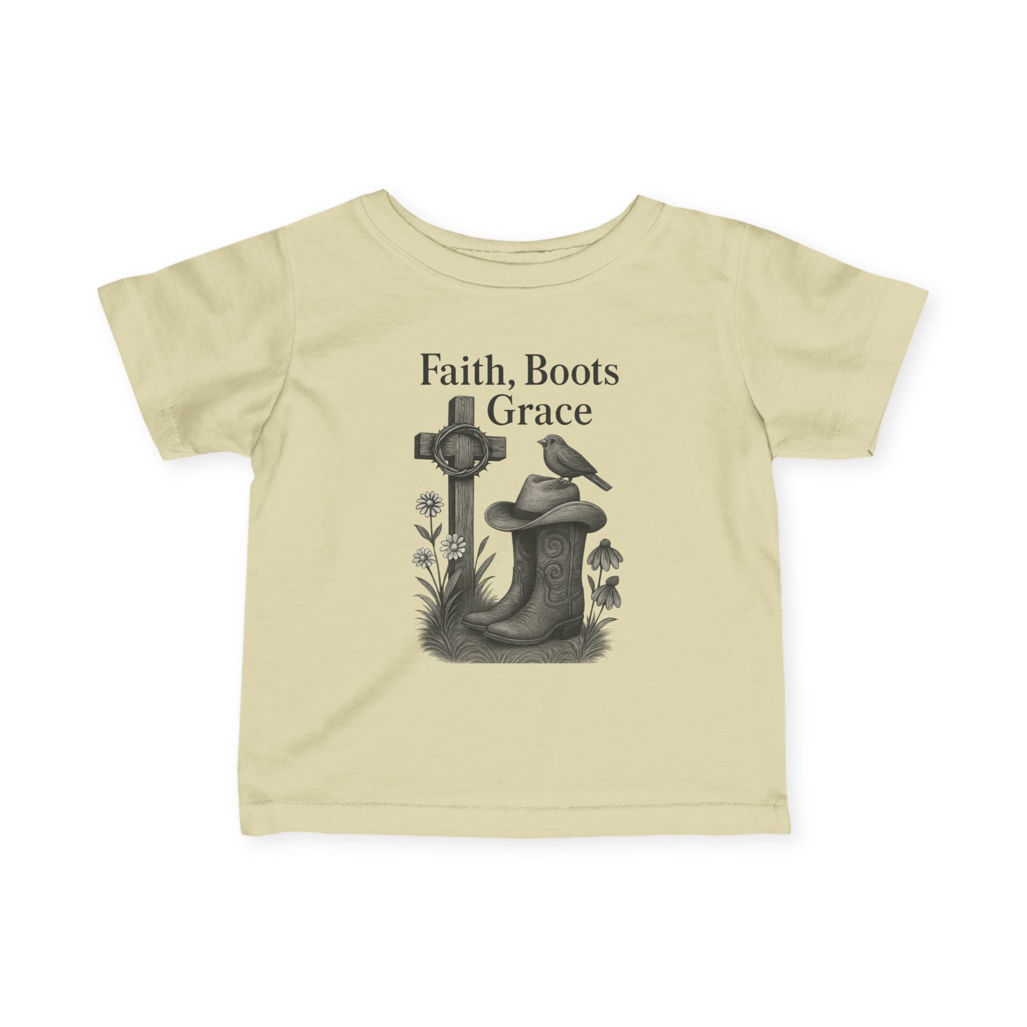 Infant Tee — "Faith, Boots, Grace" Western Baby Shirt