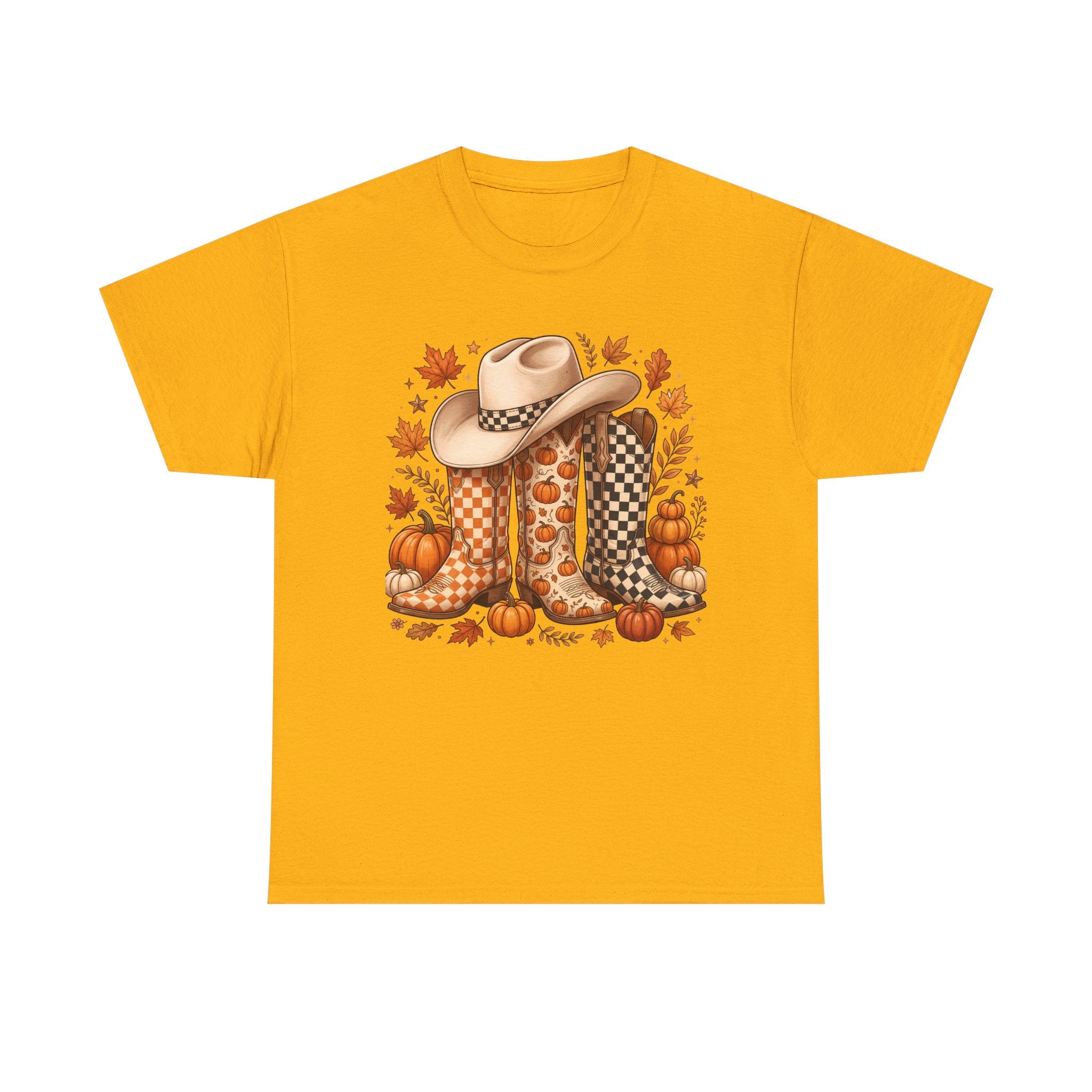 Cowboy Boots & Hat Autumn Tee — Fall Pumpkin Western Graphic T-Shirt