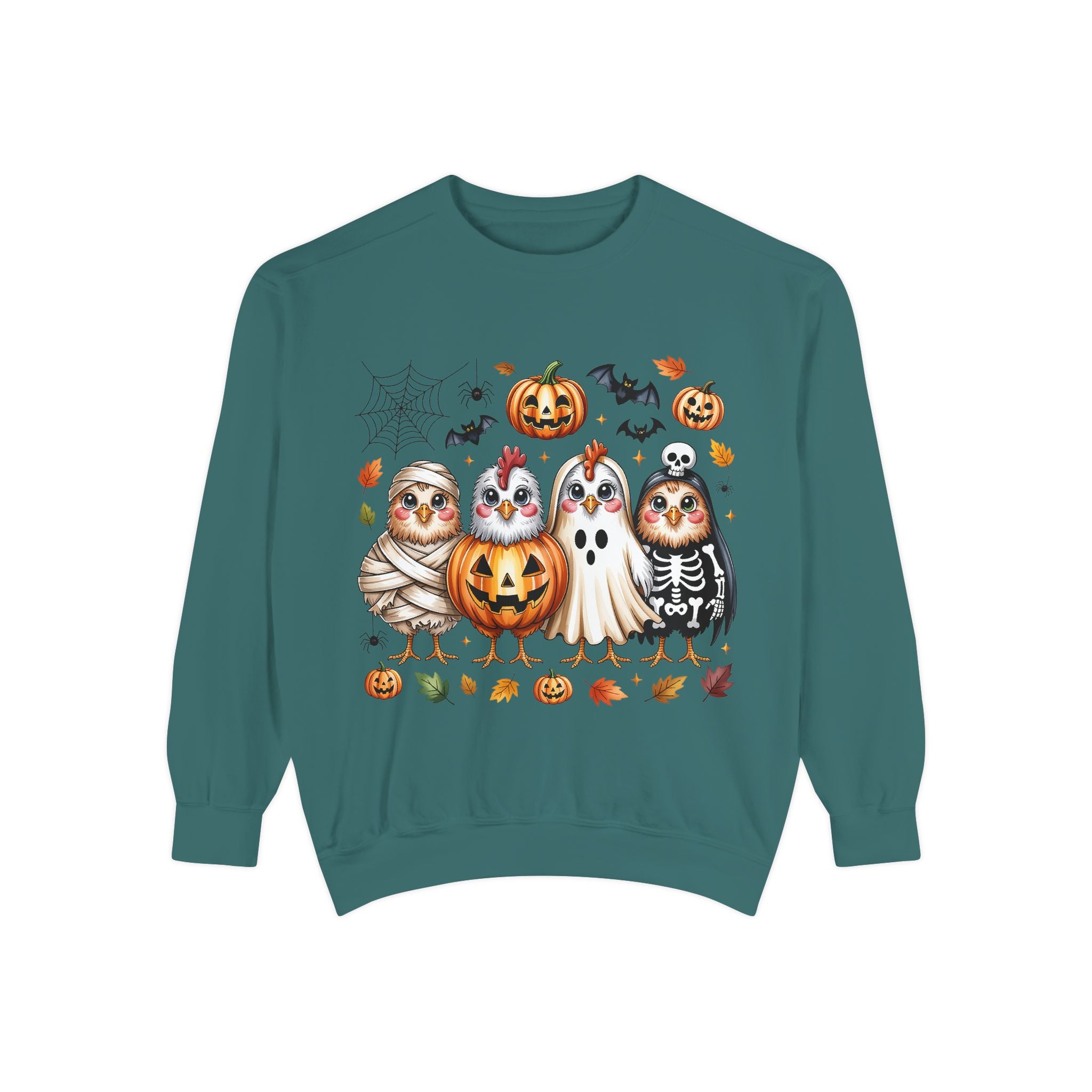 Halloween Chicken Sweatshirt — Cute Spooky Chickens in Costumes with Pumpkin & Ghost Design