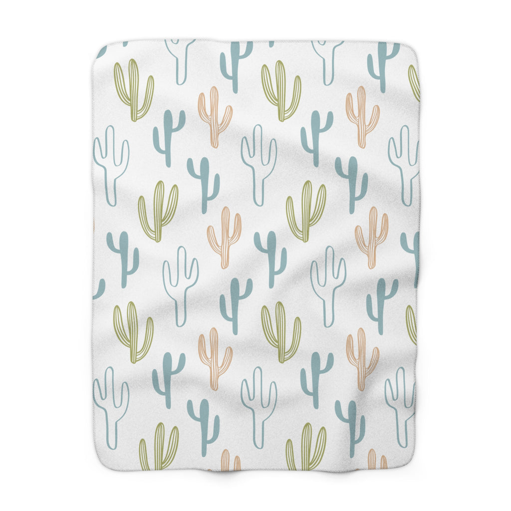 Cactus Cozy Sherpa Blanket — Soft Pastel Desert Throw