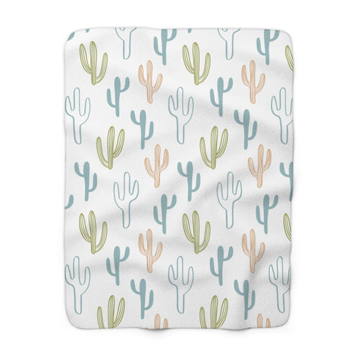 Cactus Cozy Sherpa Blanket — Soft Pastel Desert Throw