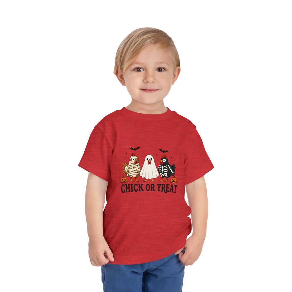 Toddler Halloween Tee - "Chick or Treat" Cute Costume Chick, Ghost & Skeleton Design