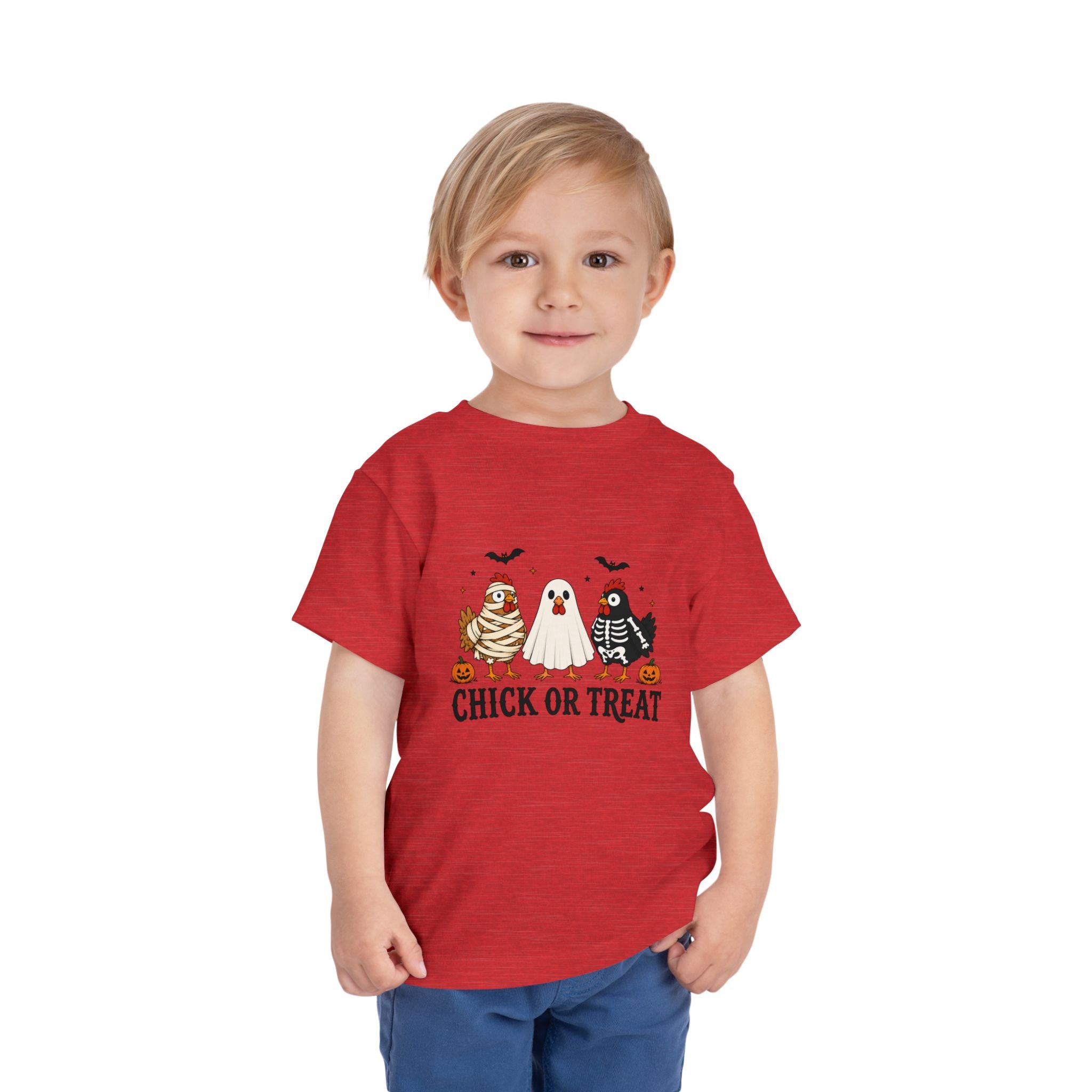 Toddler Halloween Tee - "Chick or Treat" Cute Costume Chick, Ghost & Skeleton Design