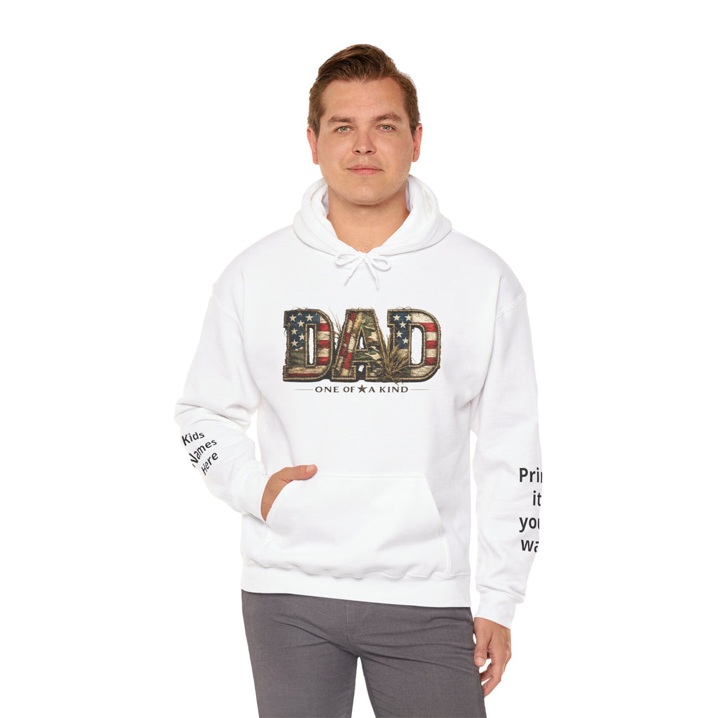 Personalizable Dad One of a Kind Hoodie — American Flag Patriotic Father’s Day Sweatshirt