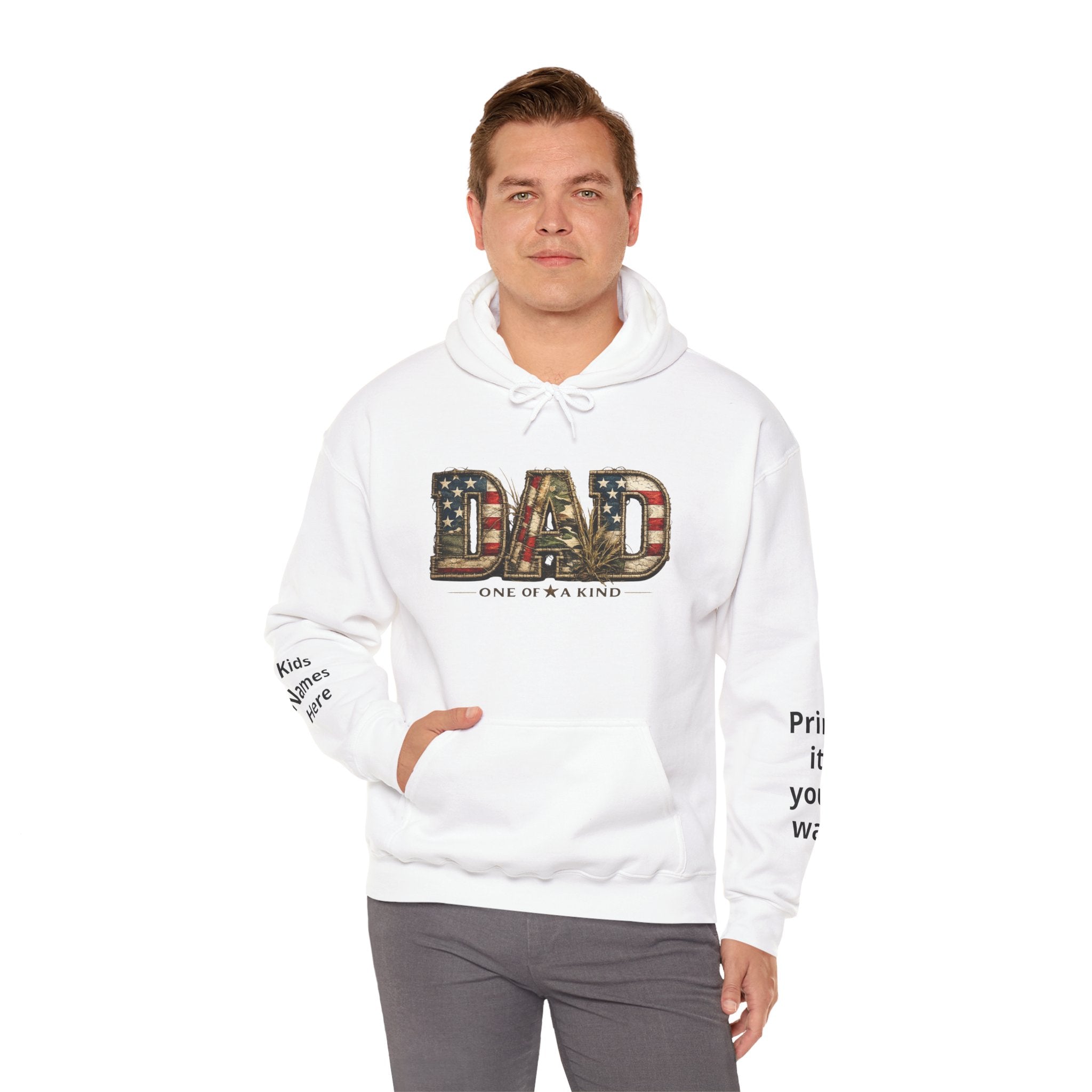 Personalizable Dad One of a Kind Hoodie — American Flag Patriotic Father’s Day Sweatshirt