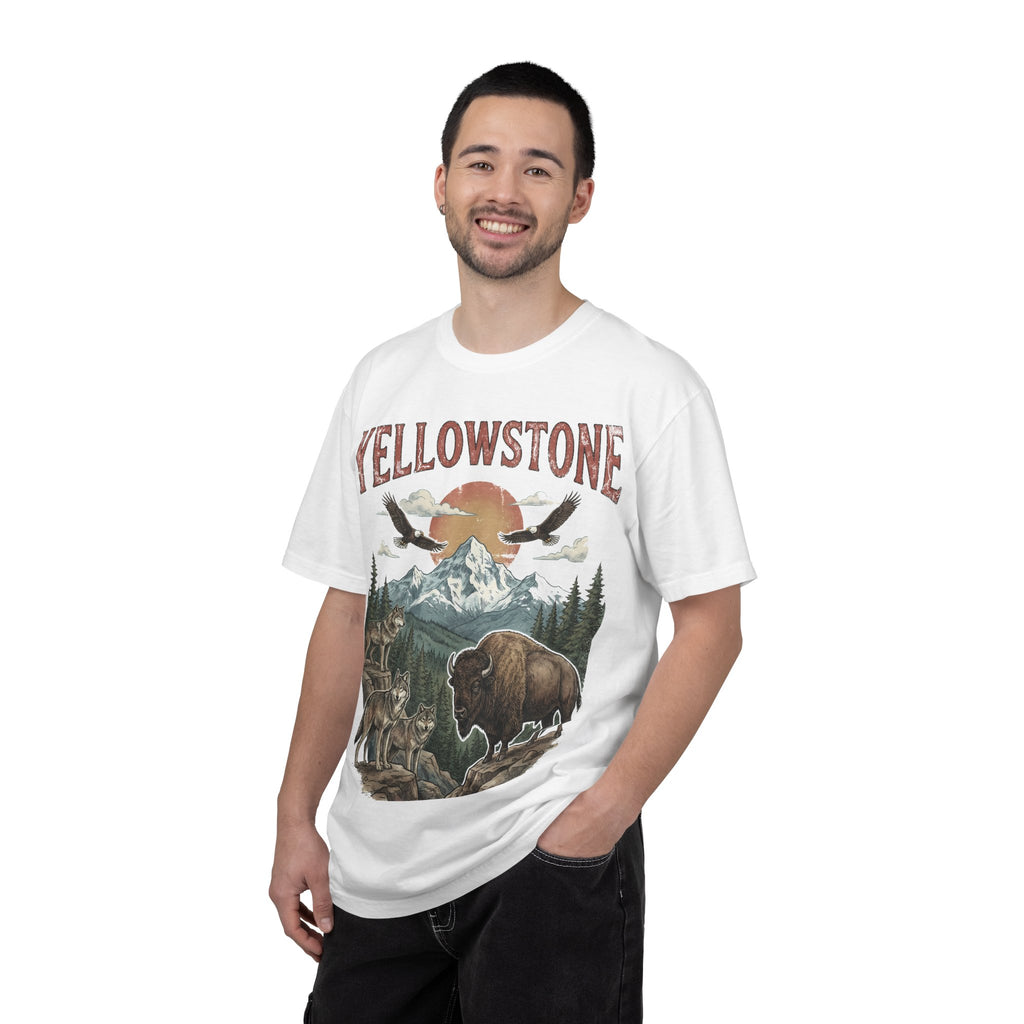 Yellowstone Wildlife Graphic T-Shirt — Vintage Bison, Wolves & Mountain Nature Tee