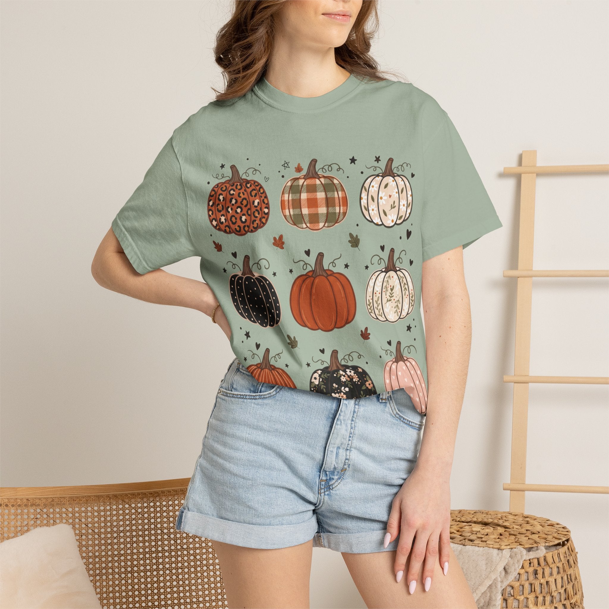 Pumpkin Patch T-Shirt — Fall Plaid & Floral Pumpkins Graphic Tee