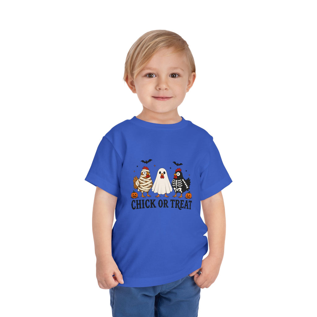 Toddler Halloween Tee - "Chick or Treat" Cute Costume Chick, Ghost & Skeleton Design