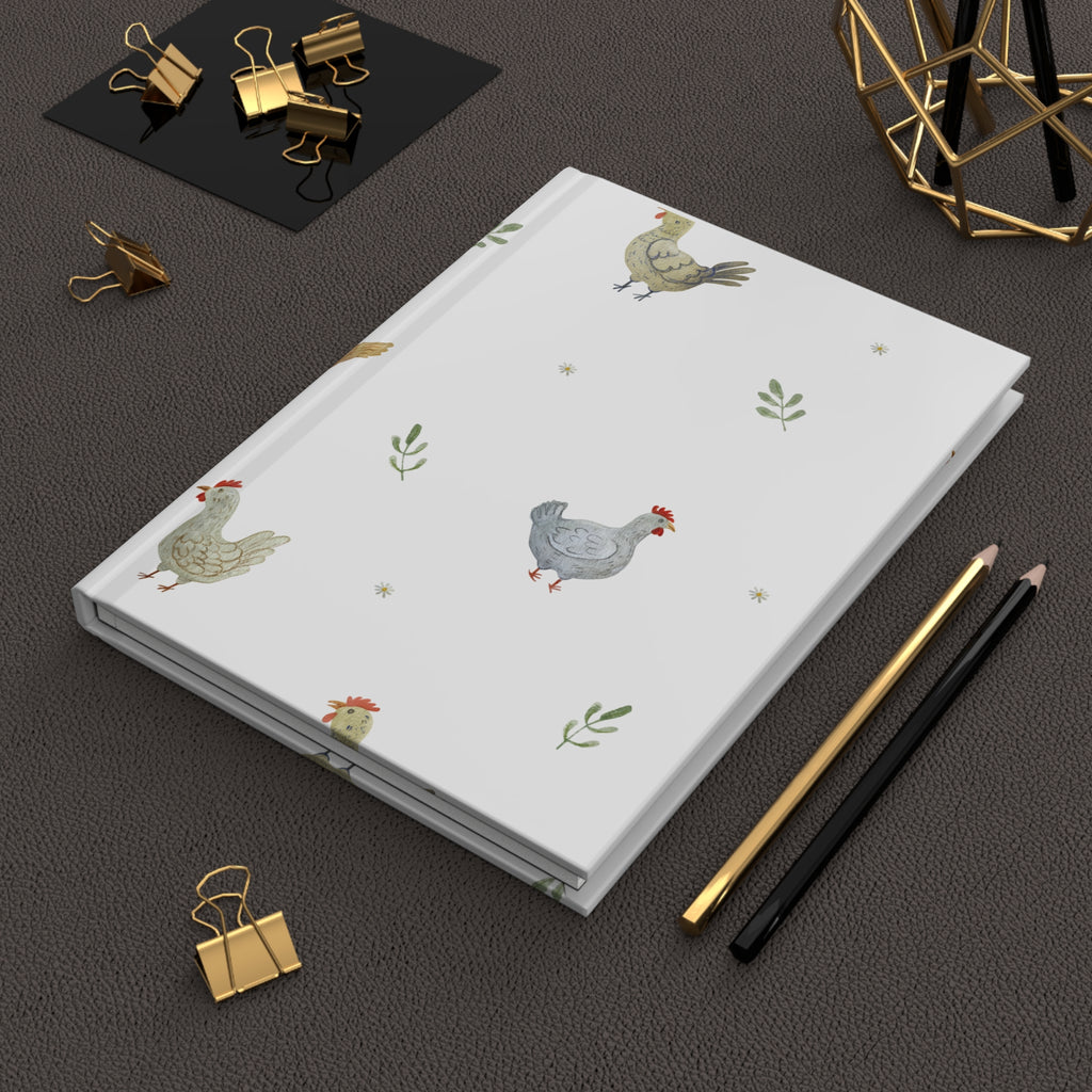 Chicken Pattern Hardcover Journal — Cute Farmhouse Notebook for Notes & Recipes