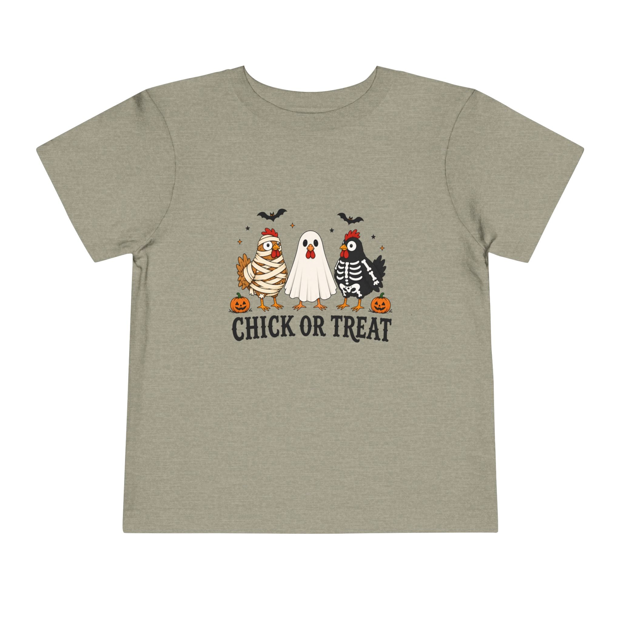 Toddler Halloween Tee - "Chick or Treat" Cute Costume Chick, Ghost & Skeleton Design