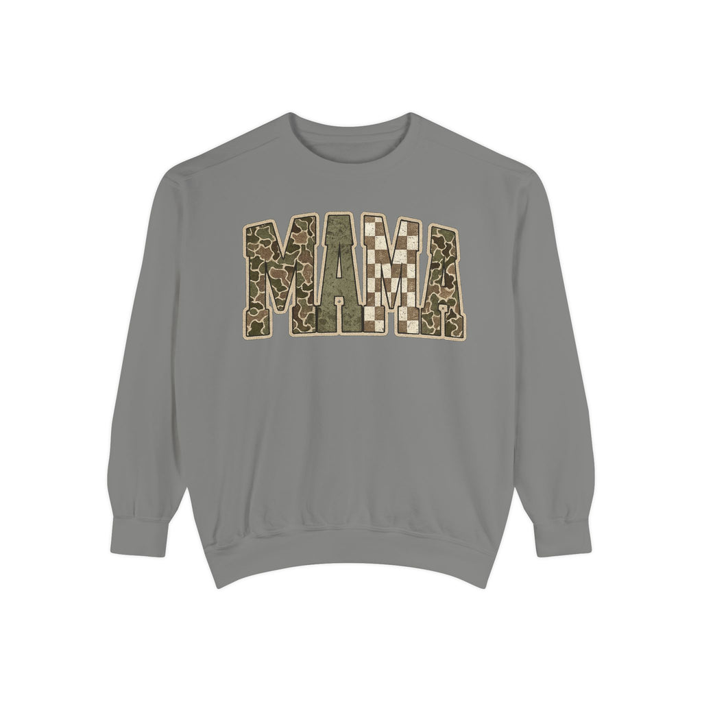 MAMA Camo Patch Sweatshirt — Women's Mama Graphic Crewneck