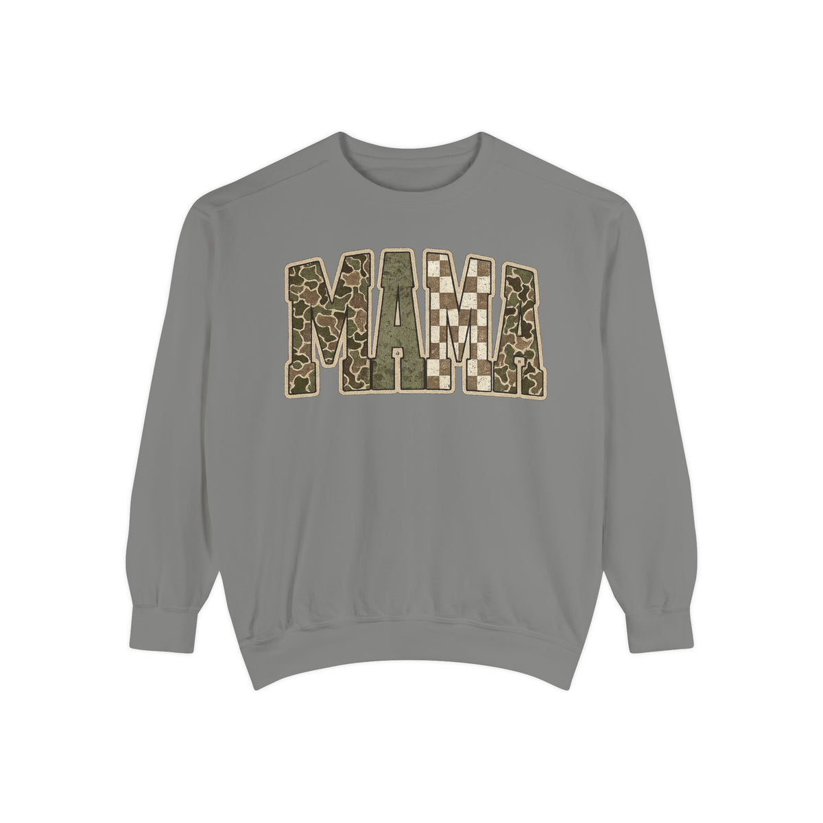 MAMA Camo Patch Sweatshirt — Women's Mama Graphic Crewneck