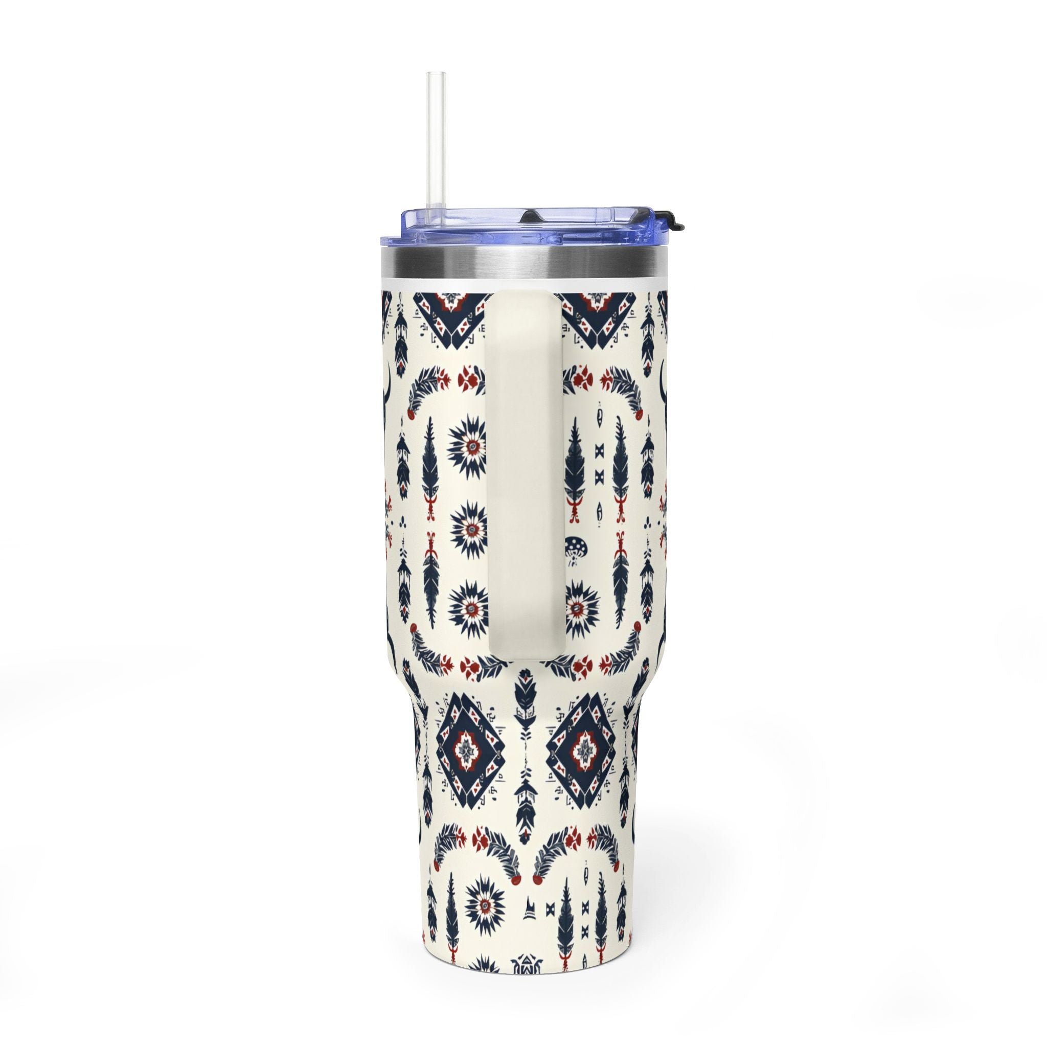 40oz Western Aztec Tumbler - Vacuum Insulated Travel Mug with Bull Skull Pattern