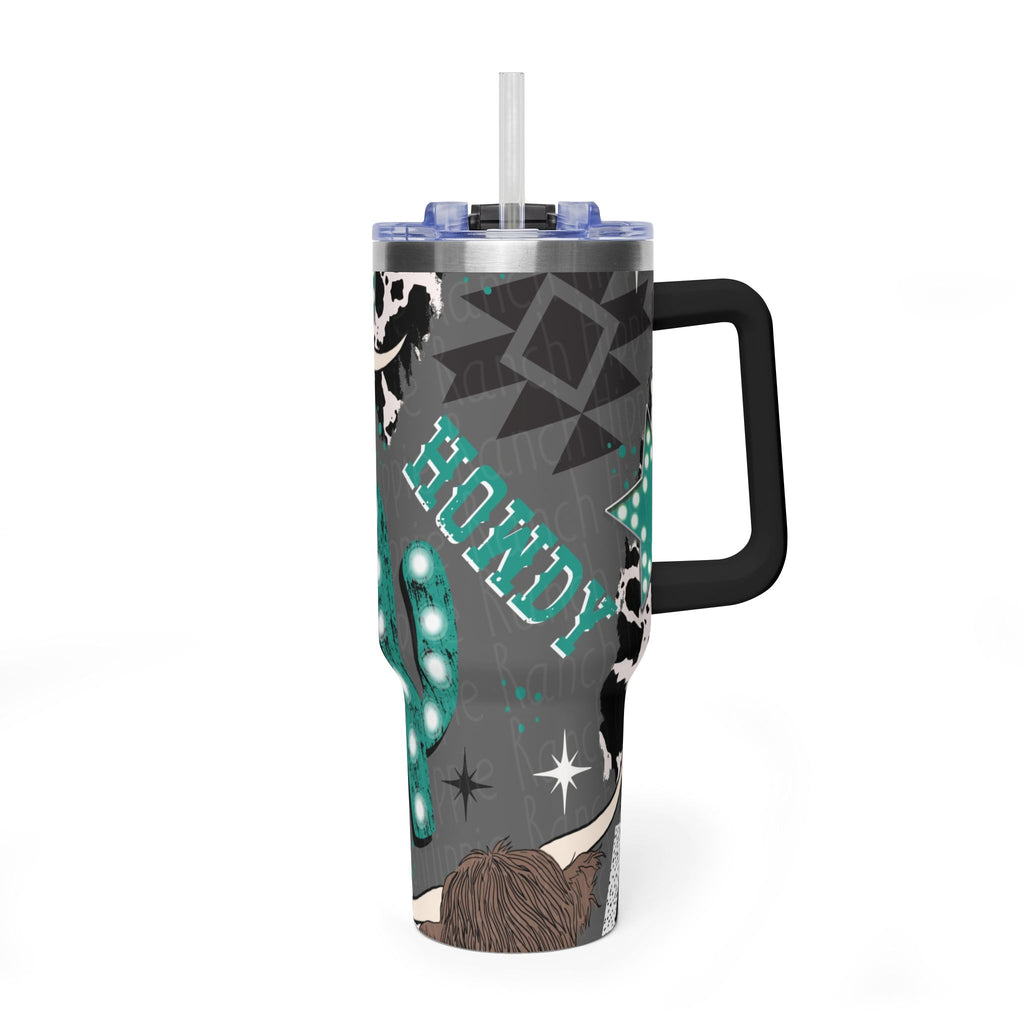 40oz Western Cactus Tumbler – Bull & Neon Cactus Vacuum Thermal Cup