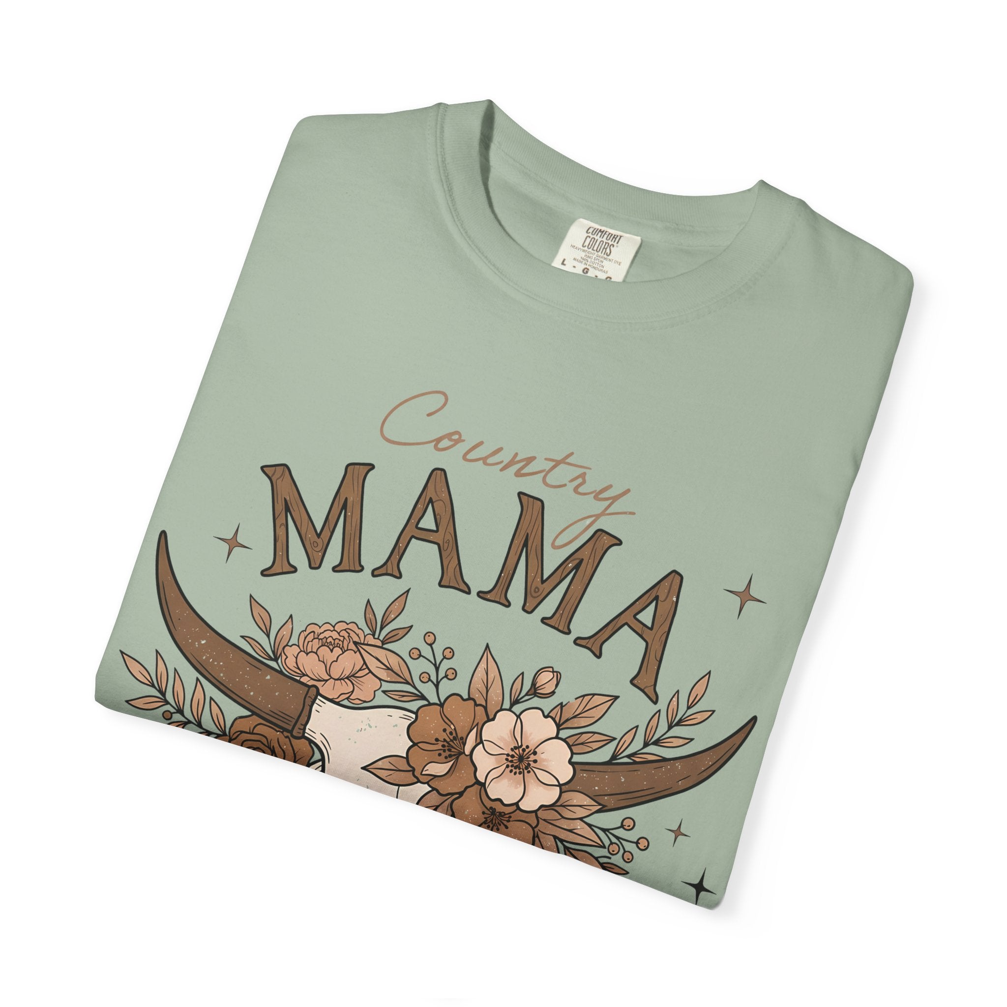 Country Mama T-Shirt — Floral Cow Skull Rustic Farmhouse Tee