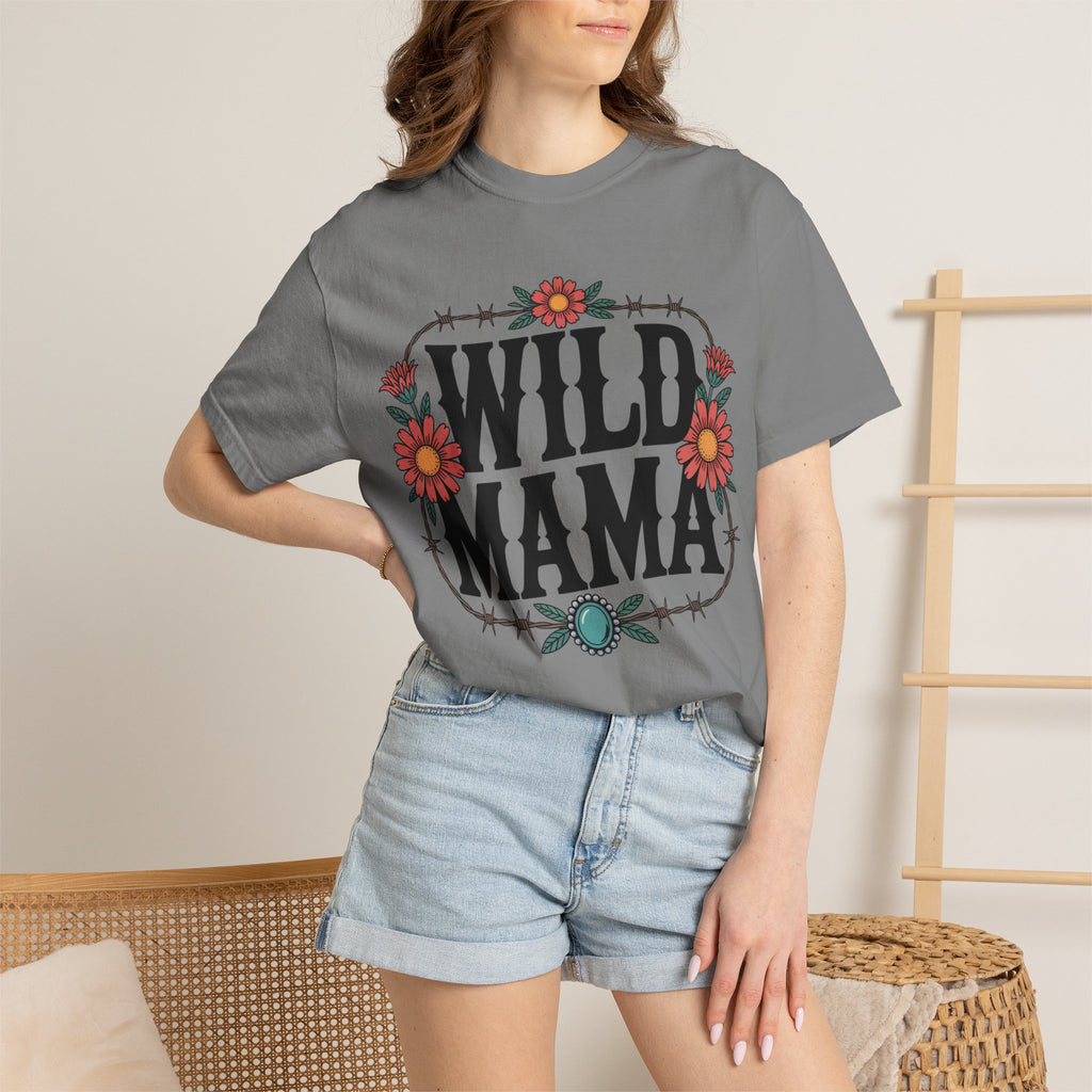Wild Mama T-Shirt — Floral Barbed Wire Graphic Tee for Moms