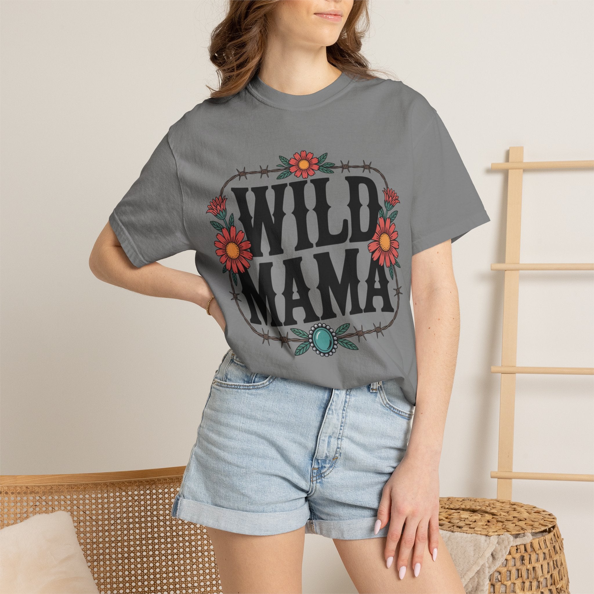 Wild Mama T-Shirt — Floral Barbed Wire Graphic Tee for Moms