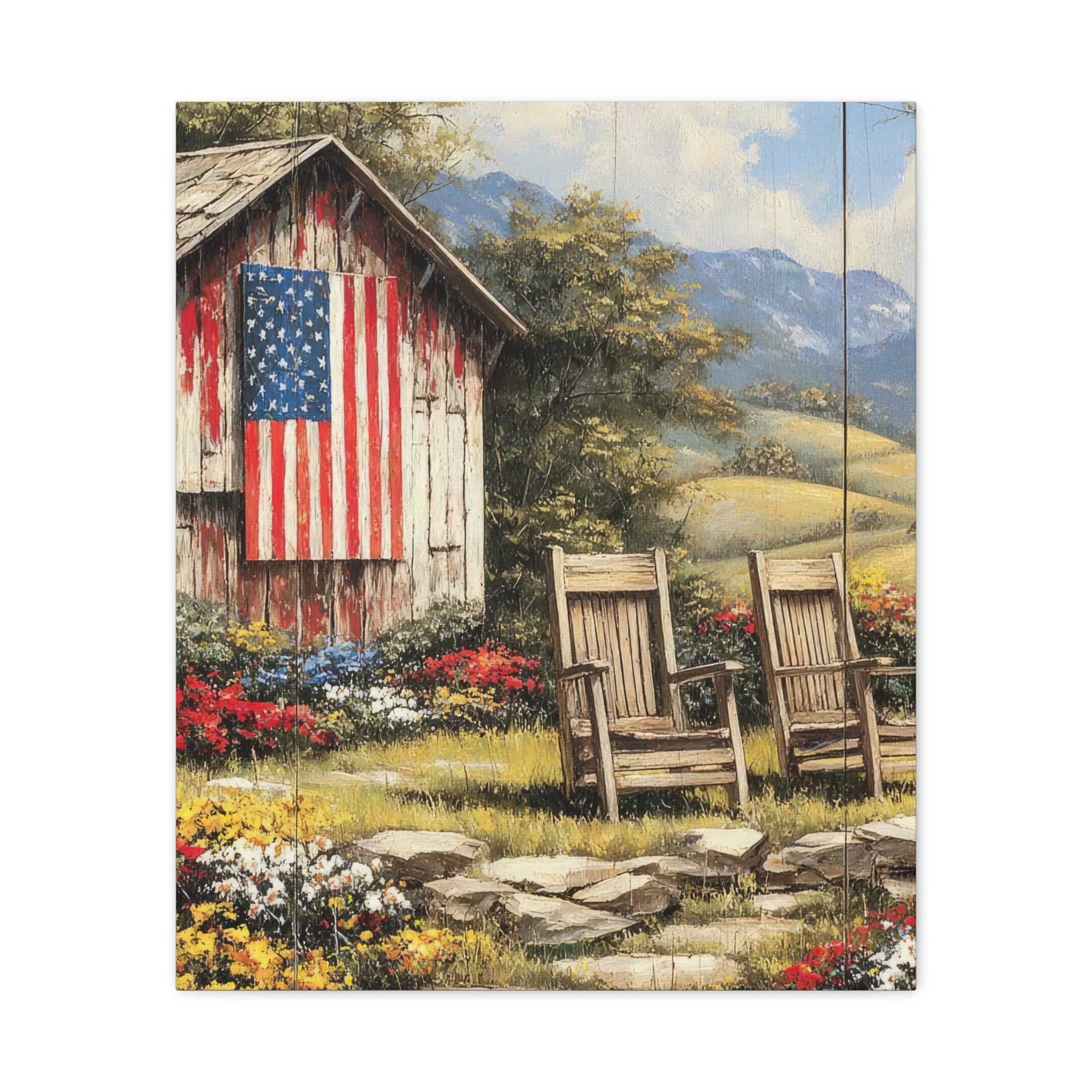 Patriotic Barn Landscape Canvas Wall Art