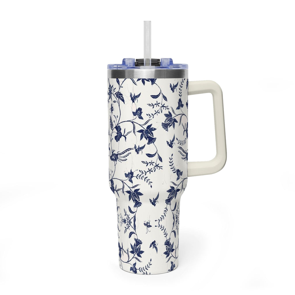 40oz Blue Floral Travel Tumbler – Insulated Vacuum Cup