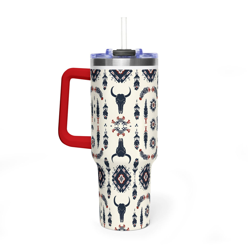 40oz Western Aztec Tumbler - Vacuum Insulated Travel Mug with Bull Skull Pattern