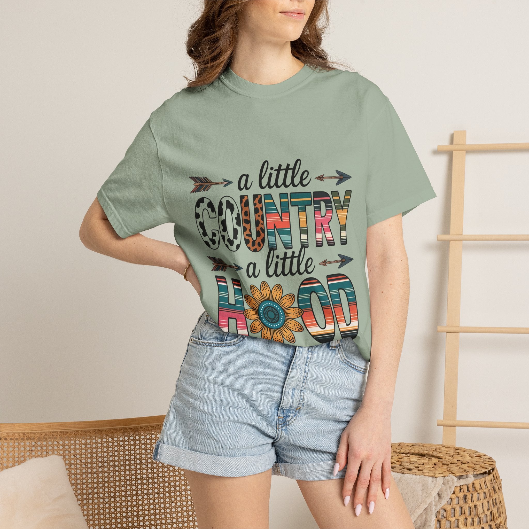Country & Hood Graphic T-Shirt — "A Little Country A Little Hood" Sunflower Design