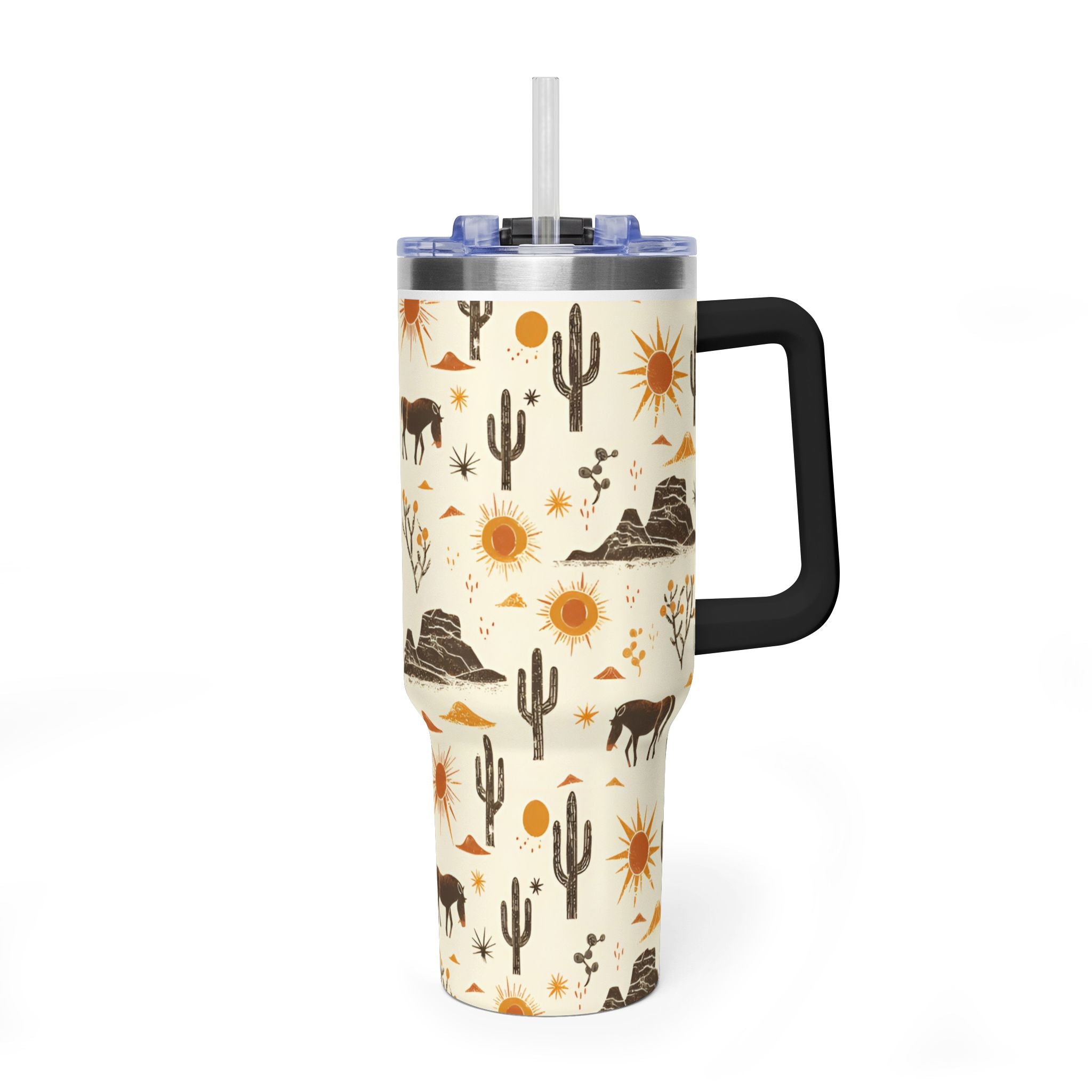 Desert Sunset 40oz Tumbler - Western Cactus & Horse Thermal Cup