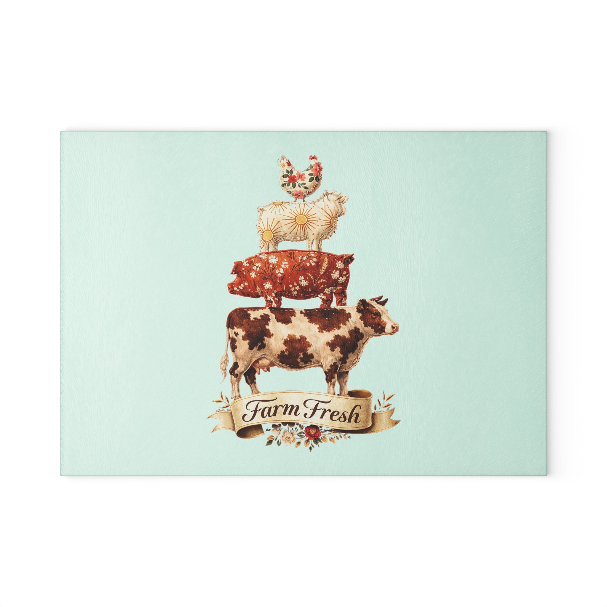 Farm Fresh Stacked Animals Glass Cutting Board