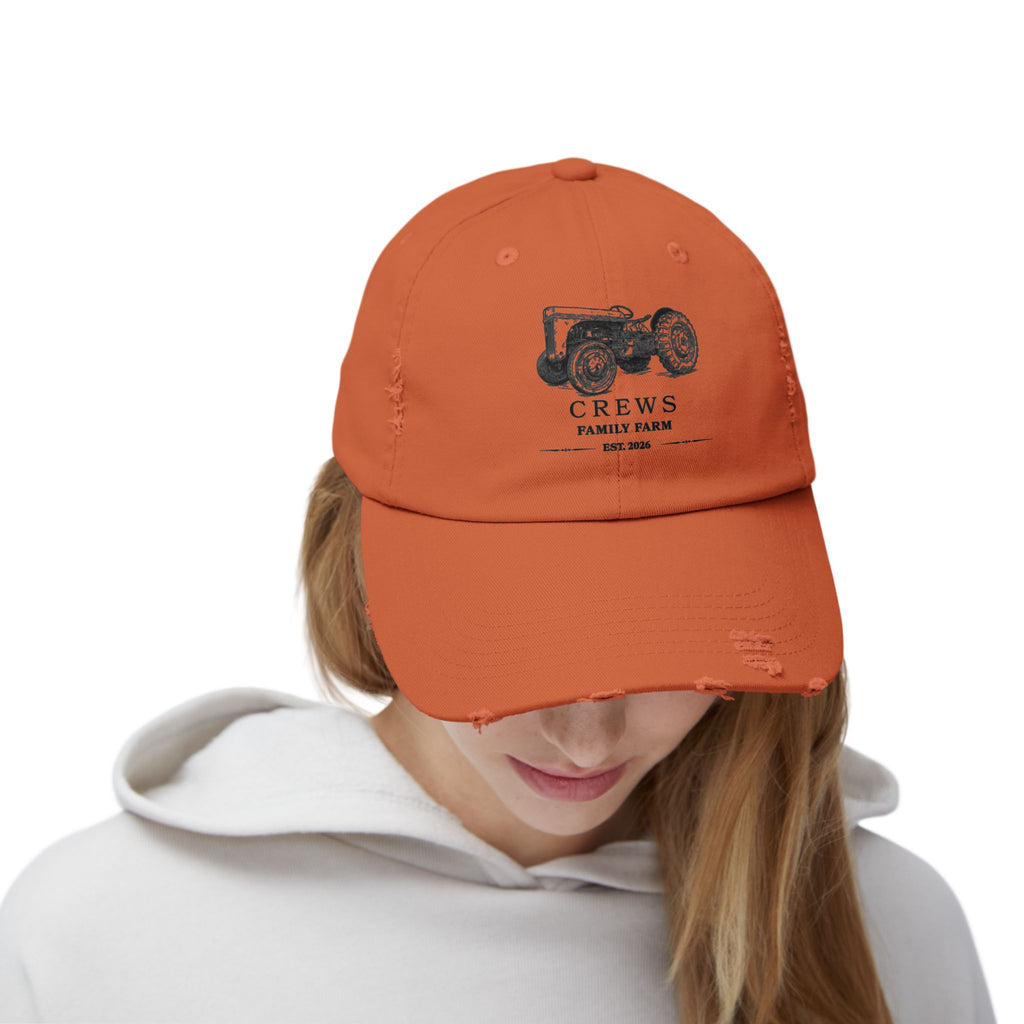 Distressed Tractor Cap — "Crews Family Farm" Vintage Farmers Hat