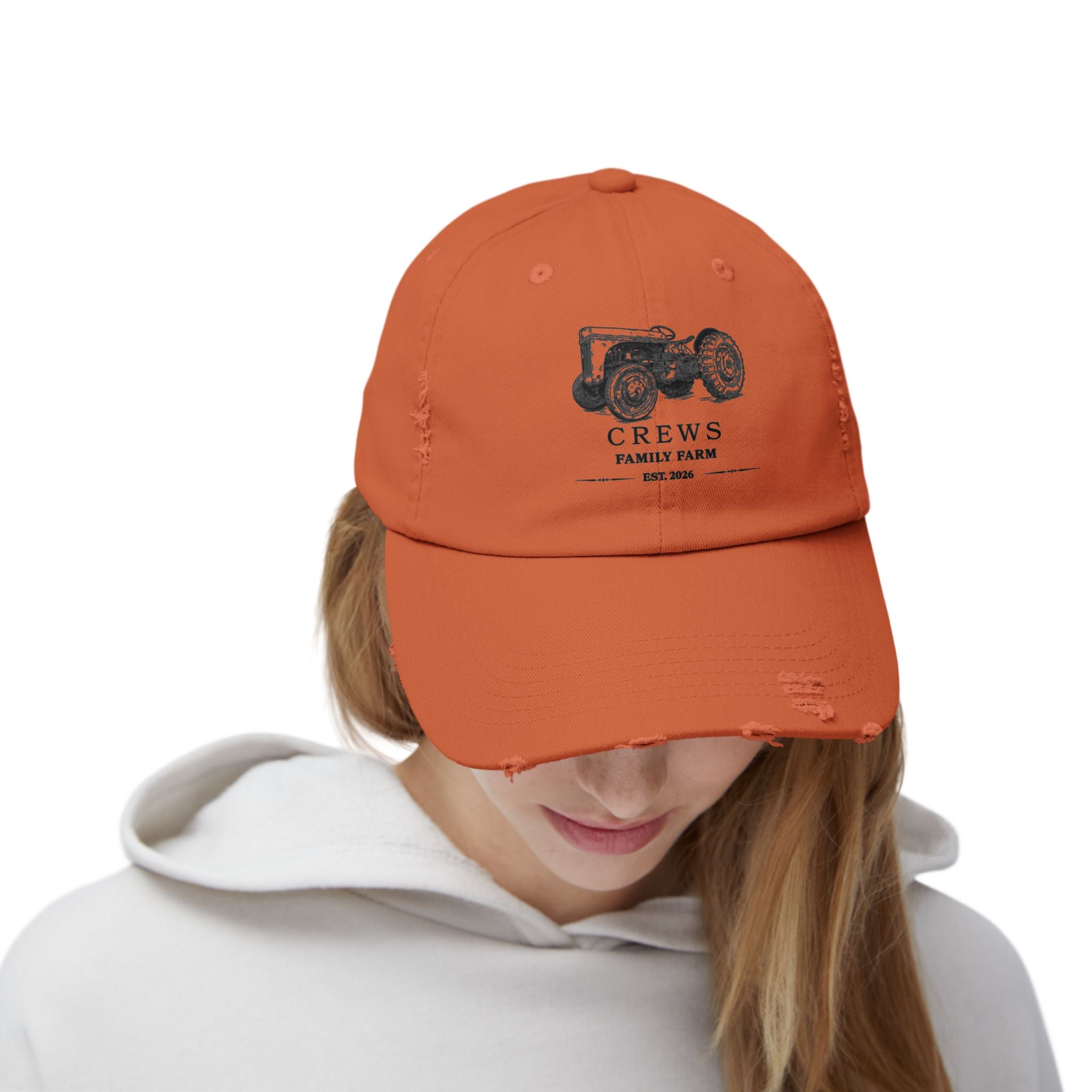 Distressed Tractor Cap — "Crews Family Farm" Vintage Farmers Hat