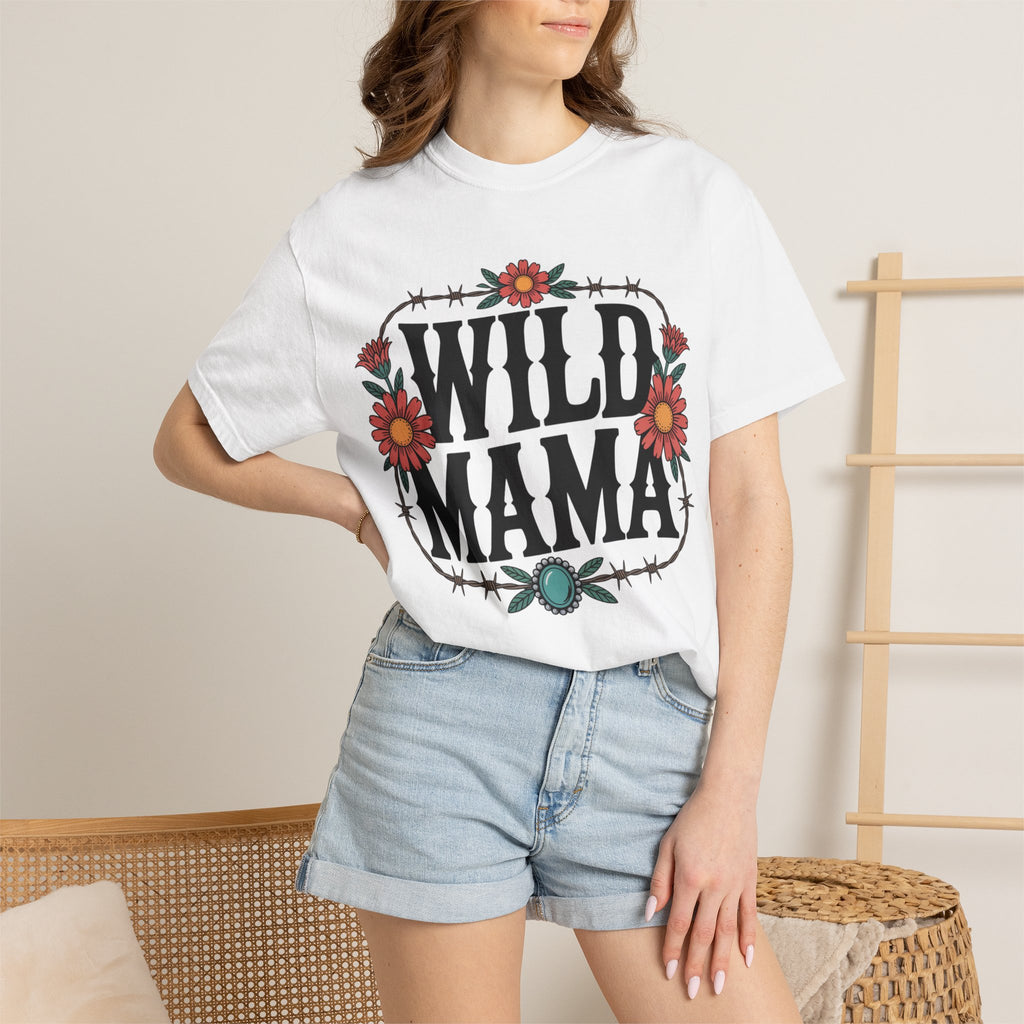 Wild Mama T-Shirt — Floral Barbed Wire Graphic Tee for Moms