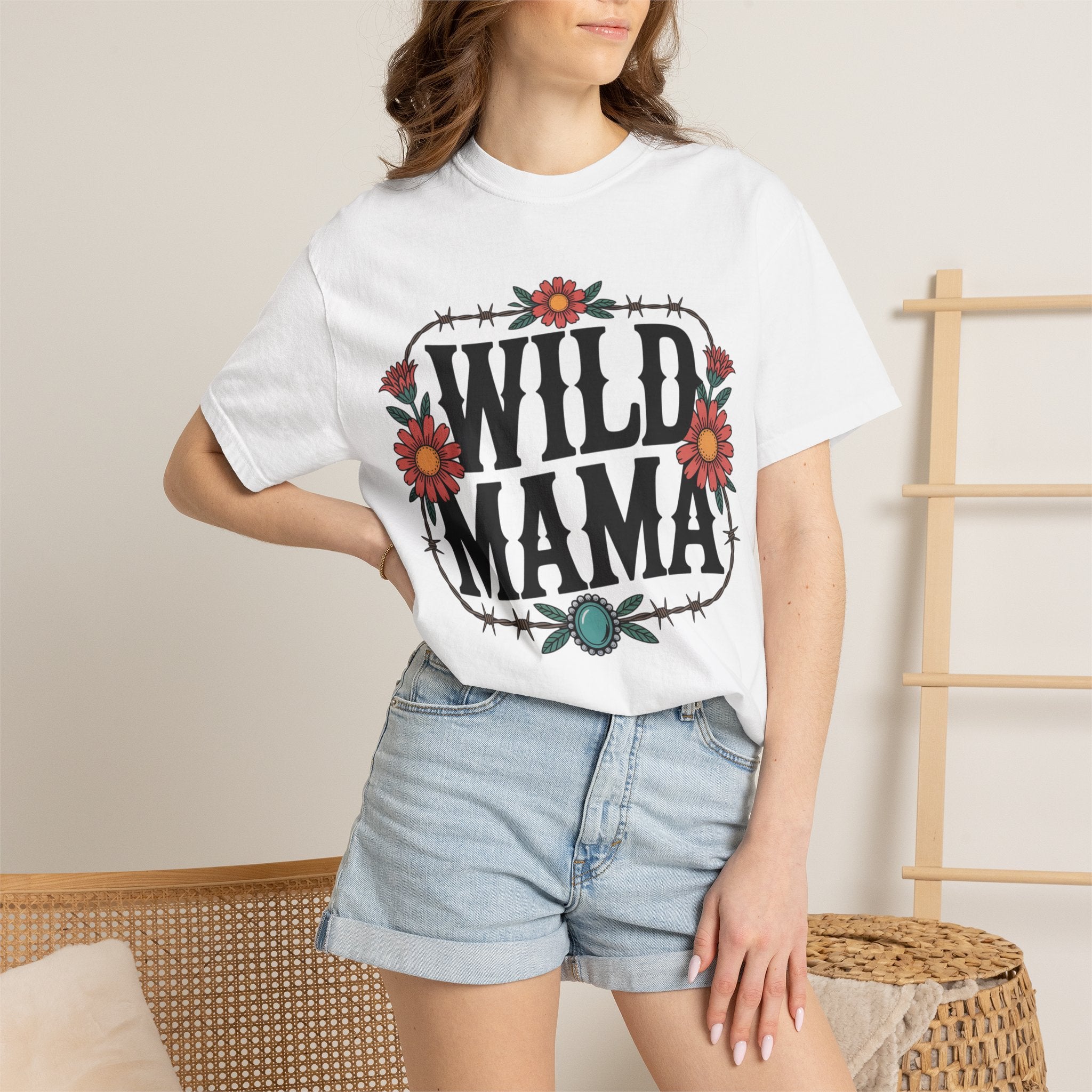 Wild Mama T-Shirt — Floral Barbed Wire Graphic Tee for Moms