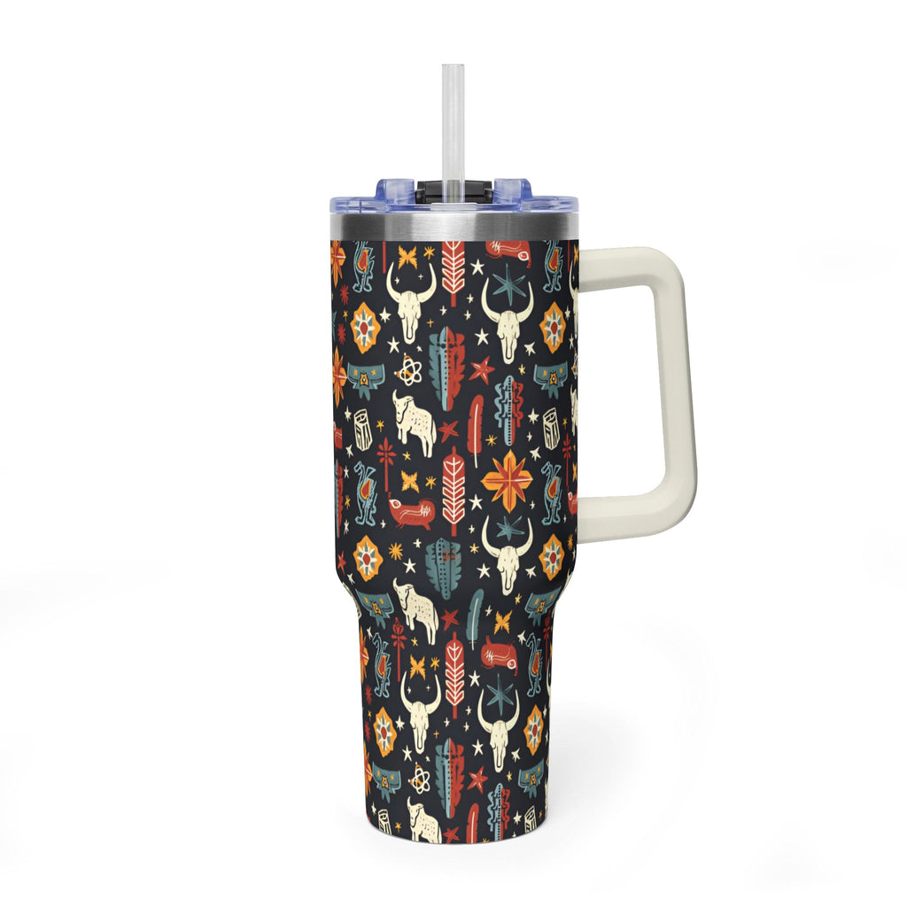 40oz Western Pattern Vacuum Tumbler — Southwestern Cow Skull & Floral Insulated Cup