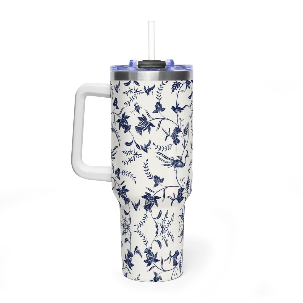 40oz Blue Floral Travel Tumbler – Insulated Vacuum Cup