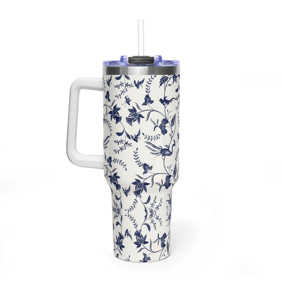 40oz Blue Floral Travel Tumbler – Insulated Vacuum Cup