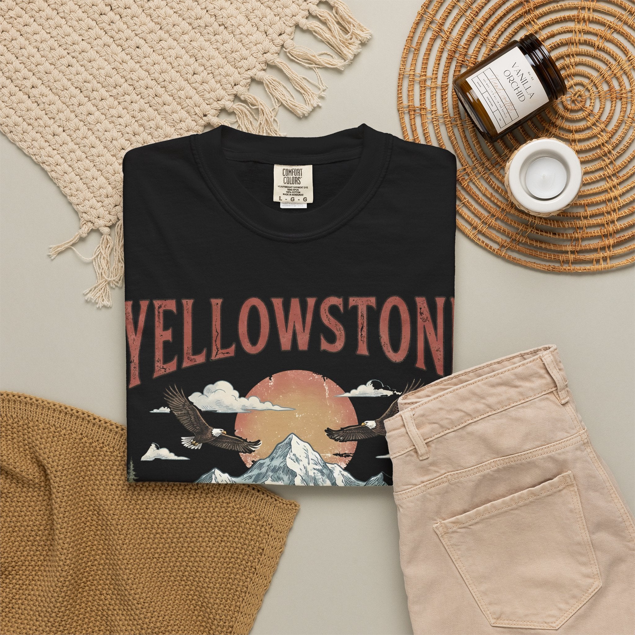 Yellowstone Wildlife Graphic T-Shirt — Vintage Bison, Wolves & Mountain Nature Tee