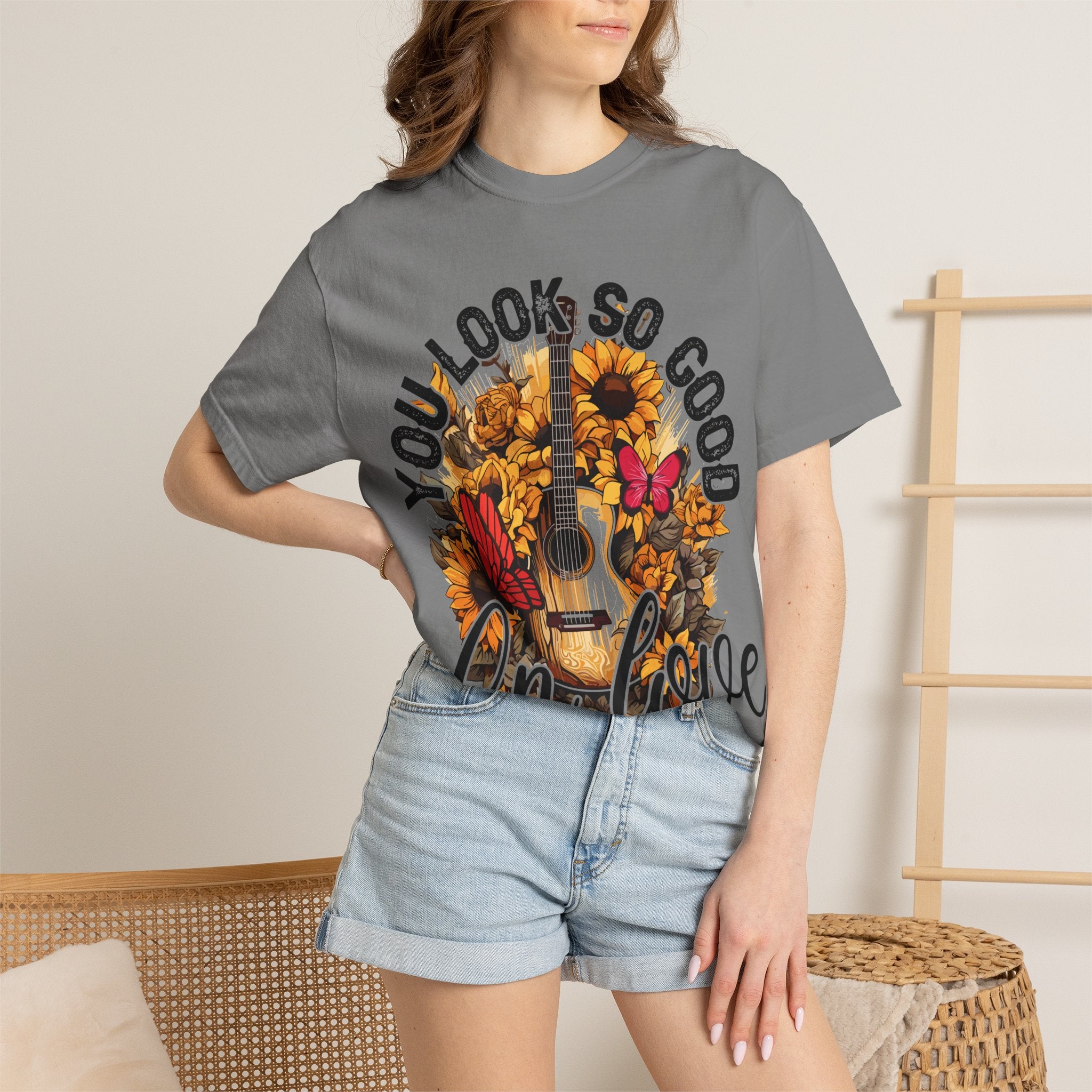 You Look So Good I'm In Love Guitar Floral T-Shirt
