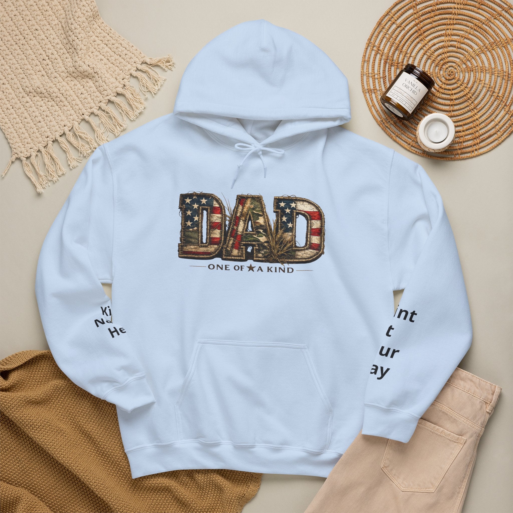 Personalizable Dad One of a Kind Hoodie — American Flag Patriotic Father’s Day Sweatshirt