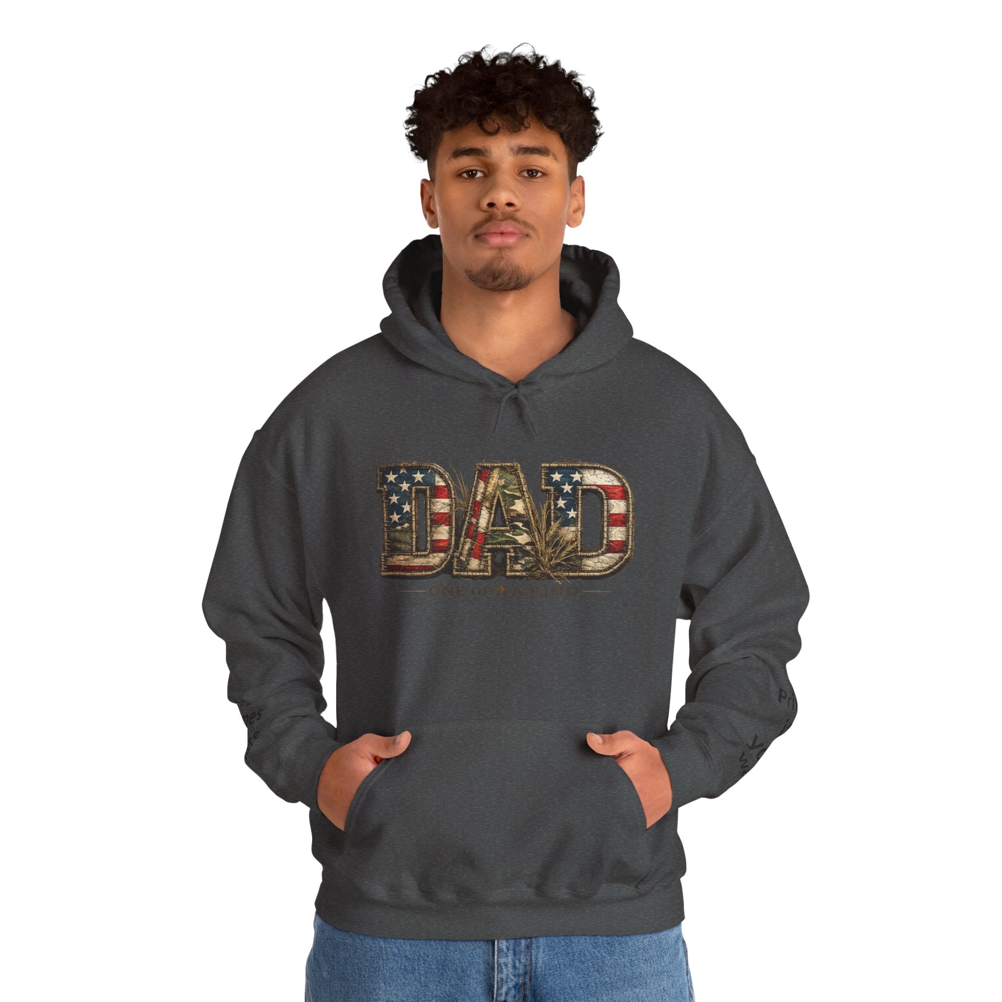 Personalizable Dad One of a Kind Hoodie — American Flag Patriotic Father’s Day Sweatshirt