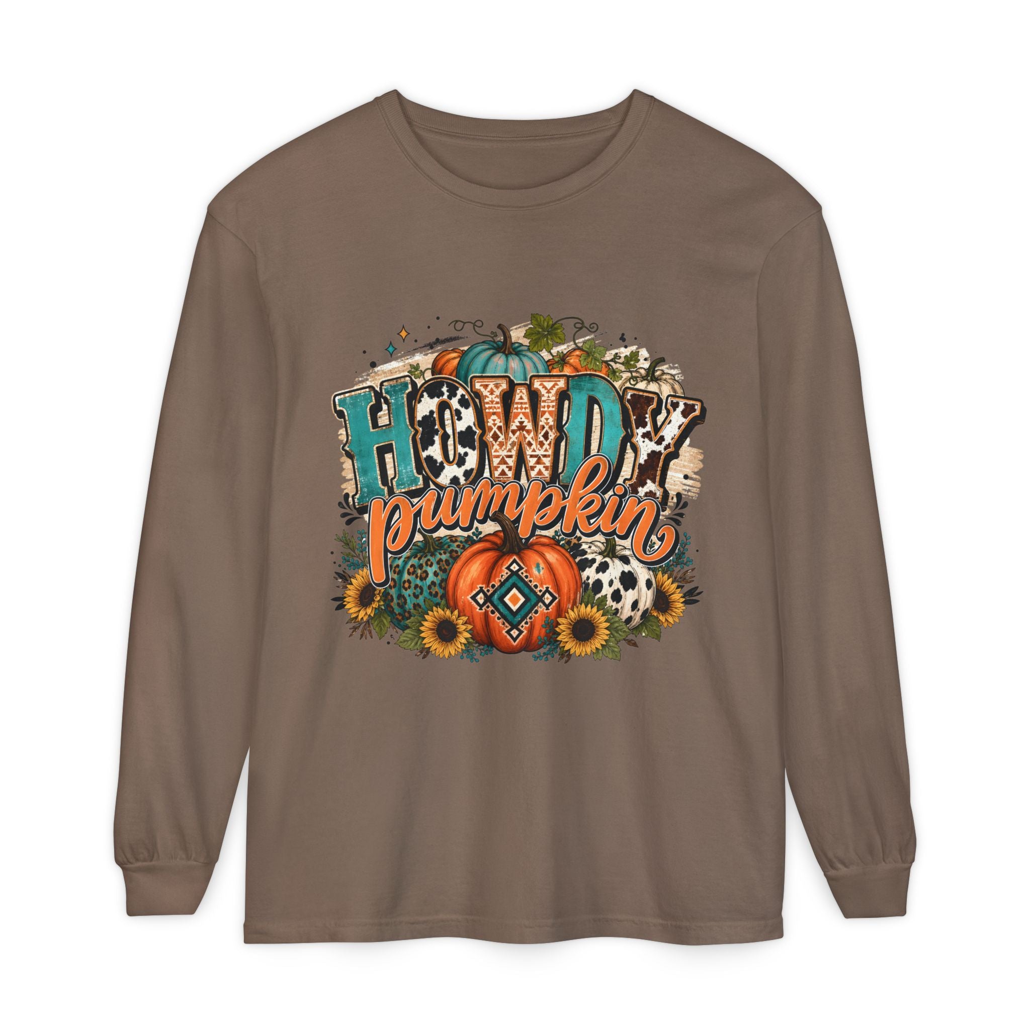 Howdy Pumpkin Long Sleeve Tee — Fall Pumpkin & Sunflower Graphic Shirt