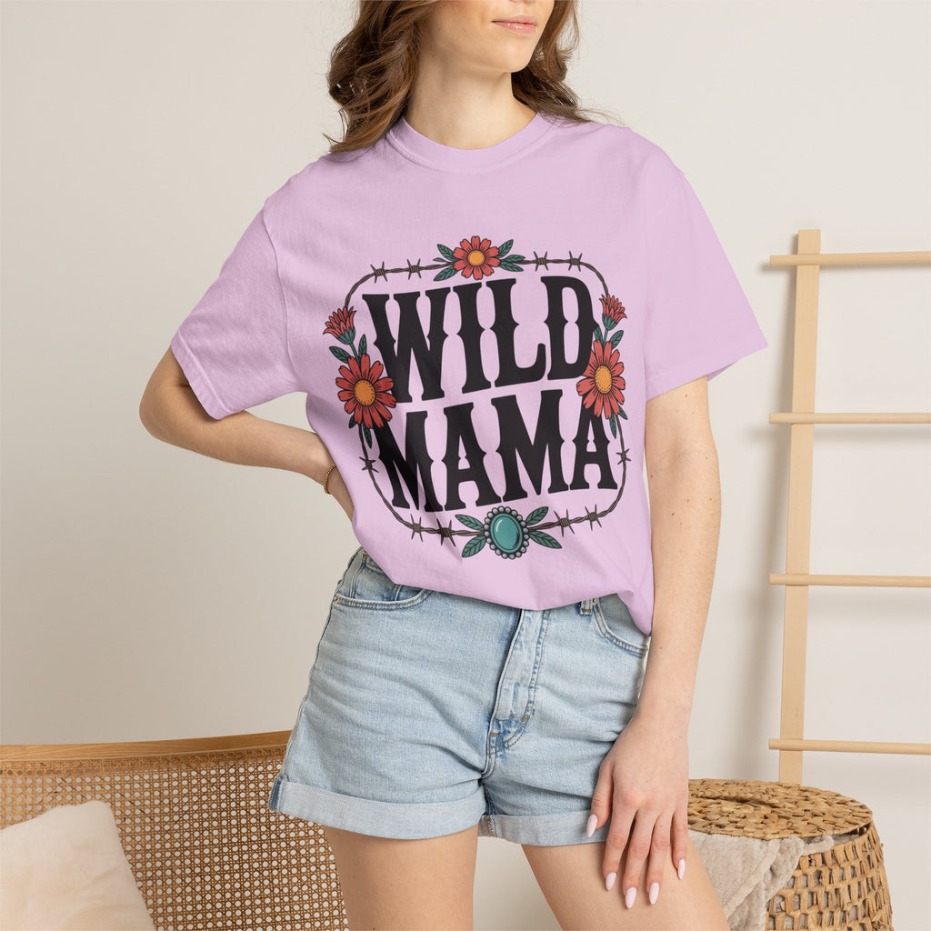 Wild Mama T-Shirt — Floral Barbed Wire Graphic Tee for Moms