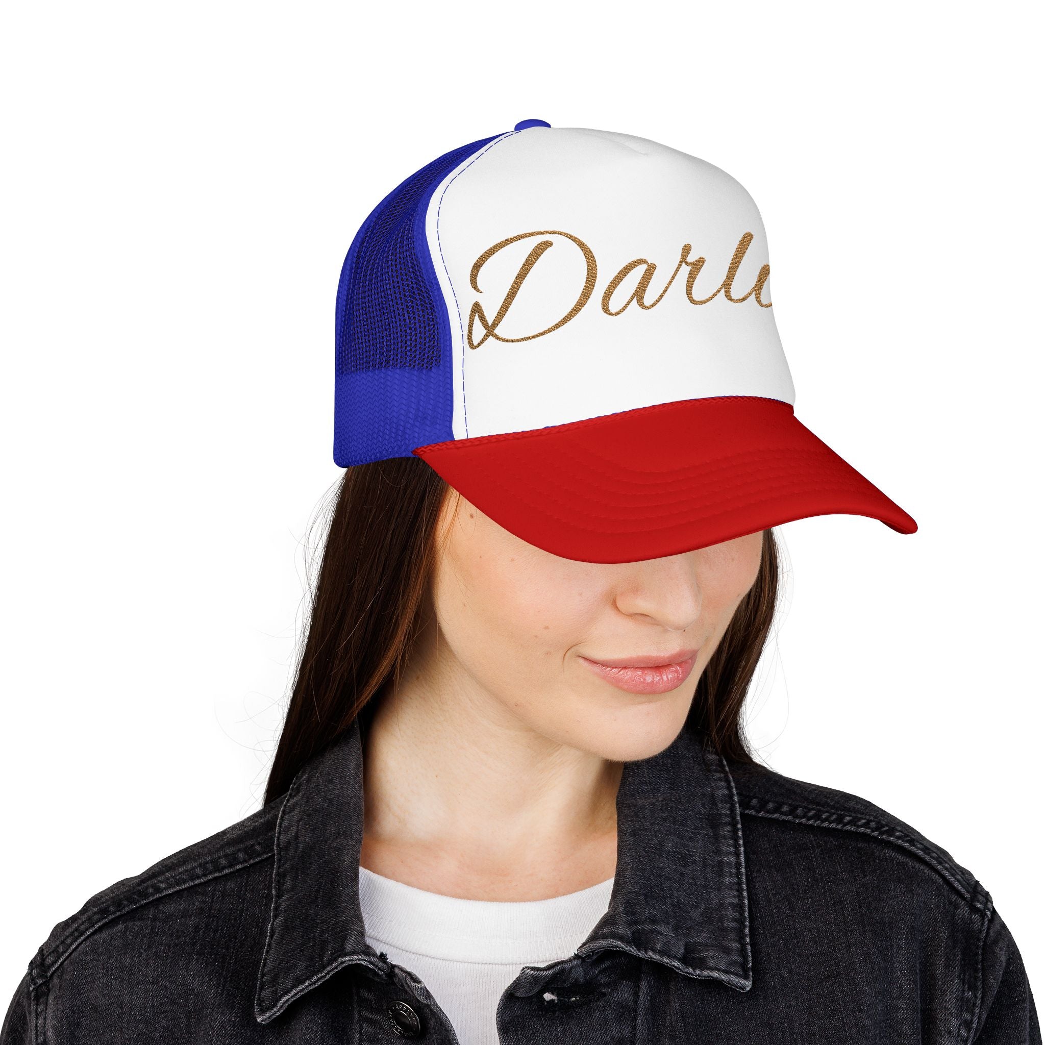Darlin' Glitter Script Trucker Hat — Women's Casual Mesh Cap