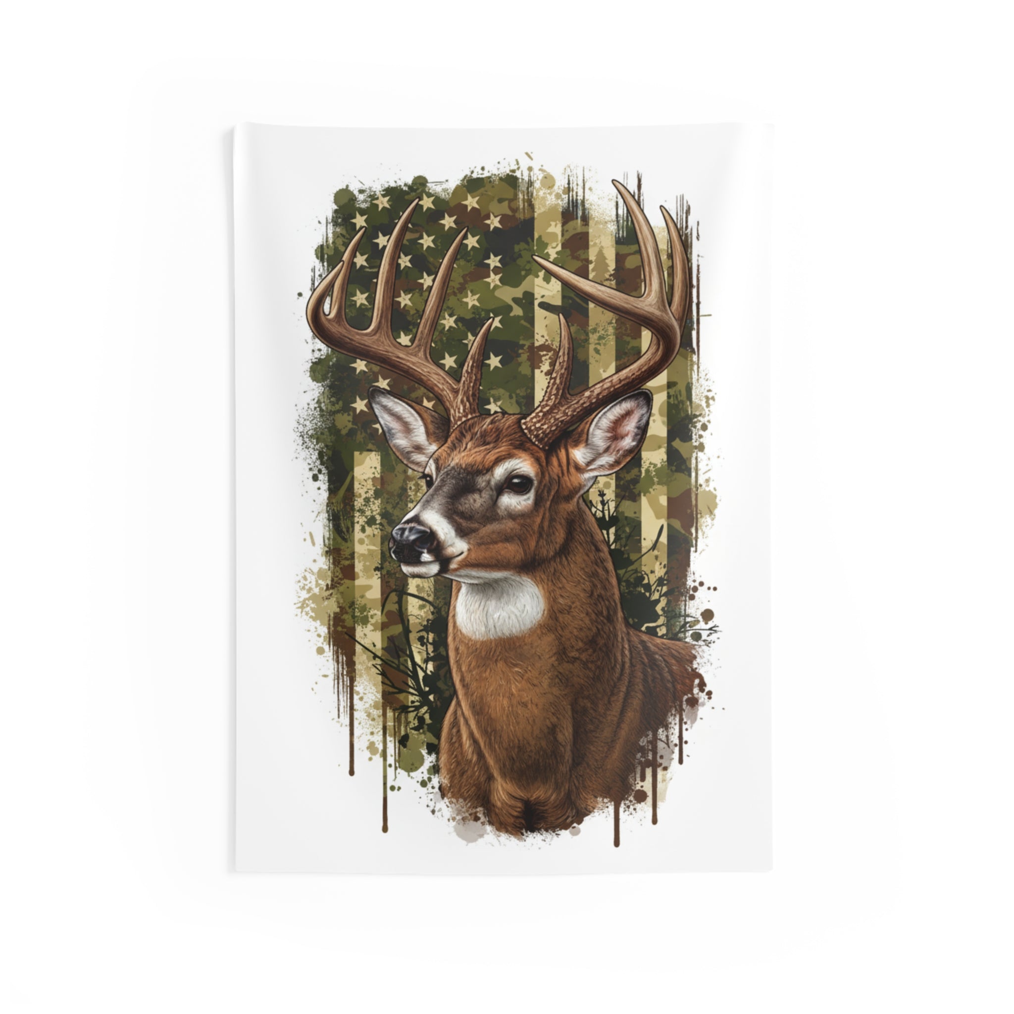 Deer & Camo Flag Wall Tapestry — Patriotic Buck Hunting Decor