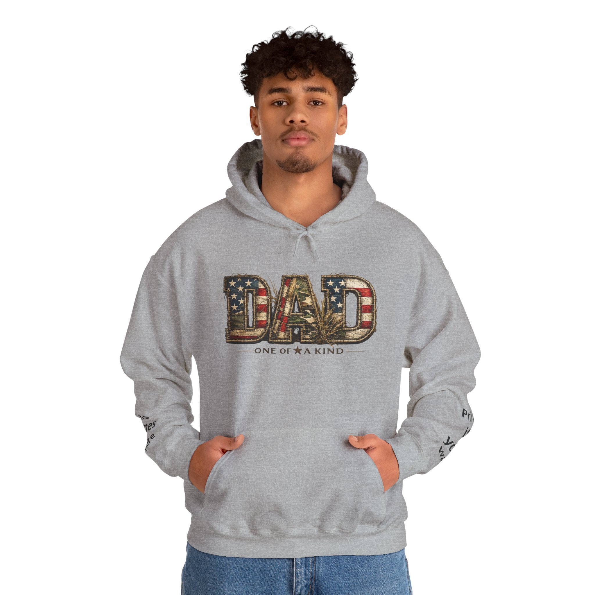 Personalizable Dad One of a Kind Hoodie — American Flag Patriotic Father’s Day Sweatshirt