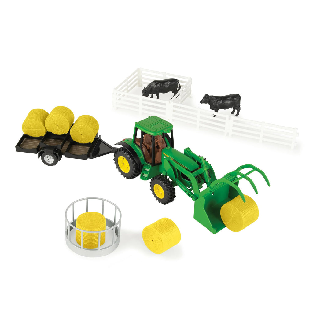 John Deere Haying Farm Playset - 1:32 Scale - Includes Tractor Trailer Farm Animals and More - John Deere Tractor Toys and Farm Toys - 21 Count - Ages 3 Years and Up