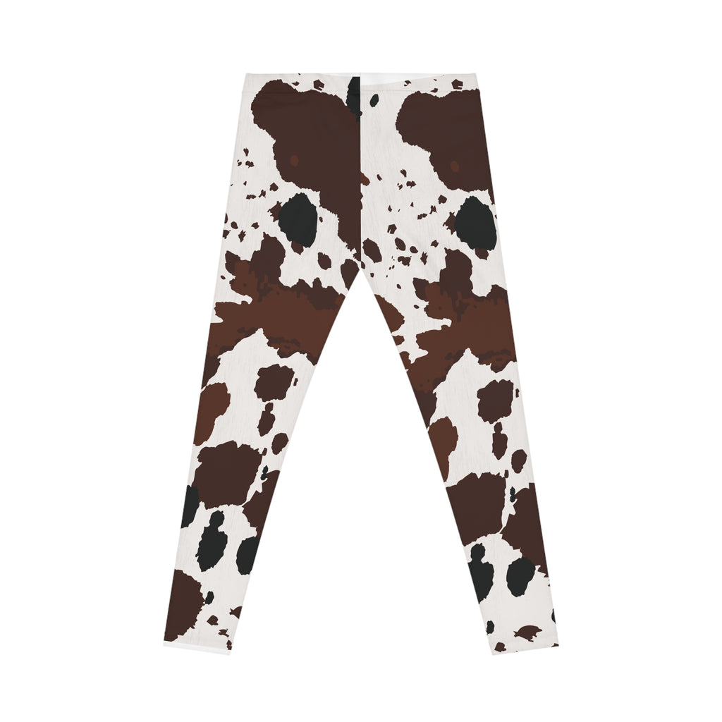 Cow Print Leggings - Brown & White All-Over Print Women's Casual Leggings