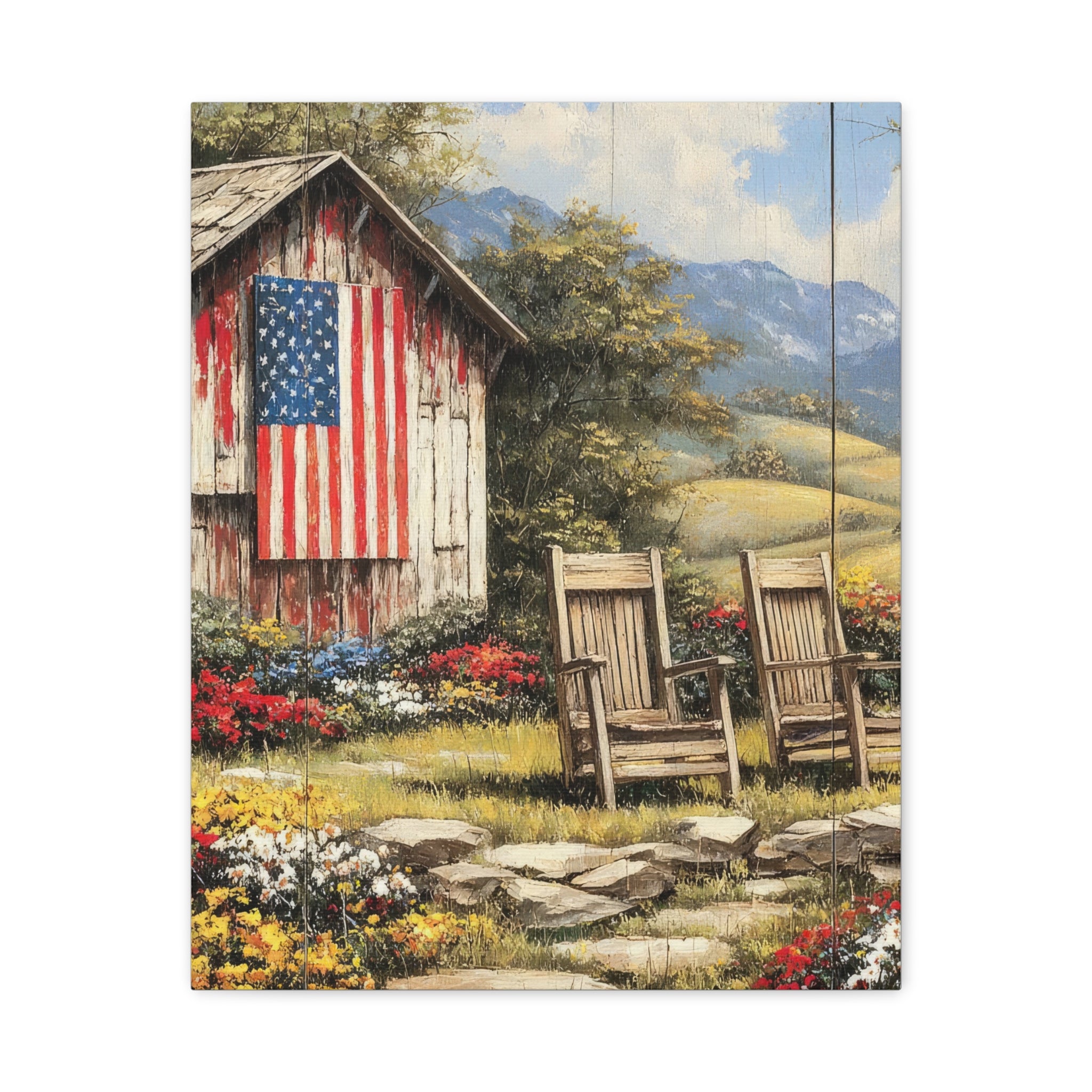 Patriotic Barn Landscape Canvas Wall Art