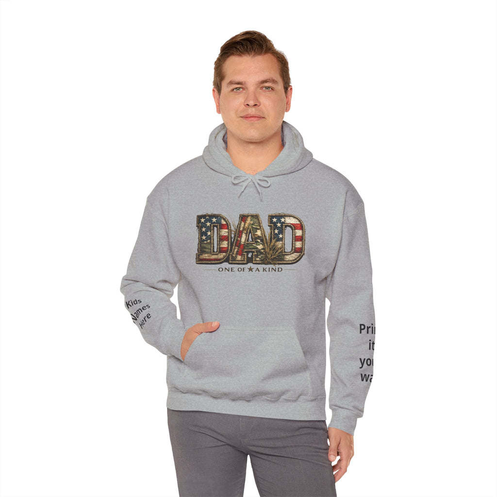 Personalizable Dad One of a Kind Hoodie — American Flag Patriotic Father’s Day Sweatshirt