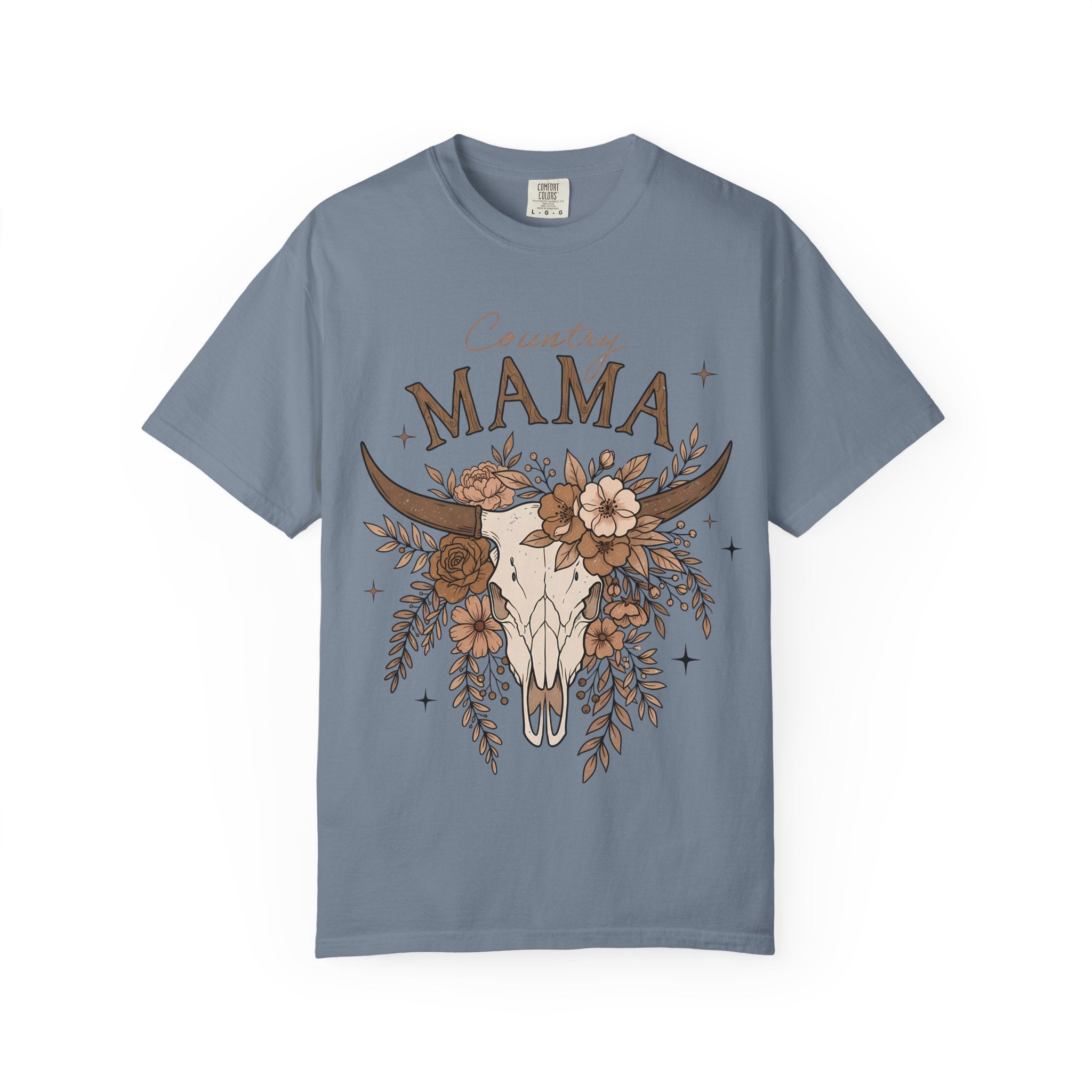 Country Mama T-Shirt — Floral Cow Skull Rustic Farmhouse Tee