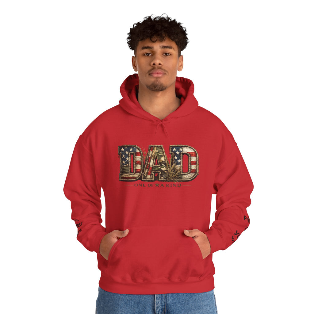 Personalizable Dad One of a Kind Hoodie — American Flag Patriotic Father’s Day Sweatshirt