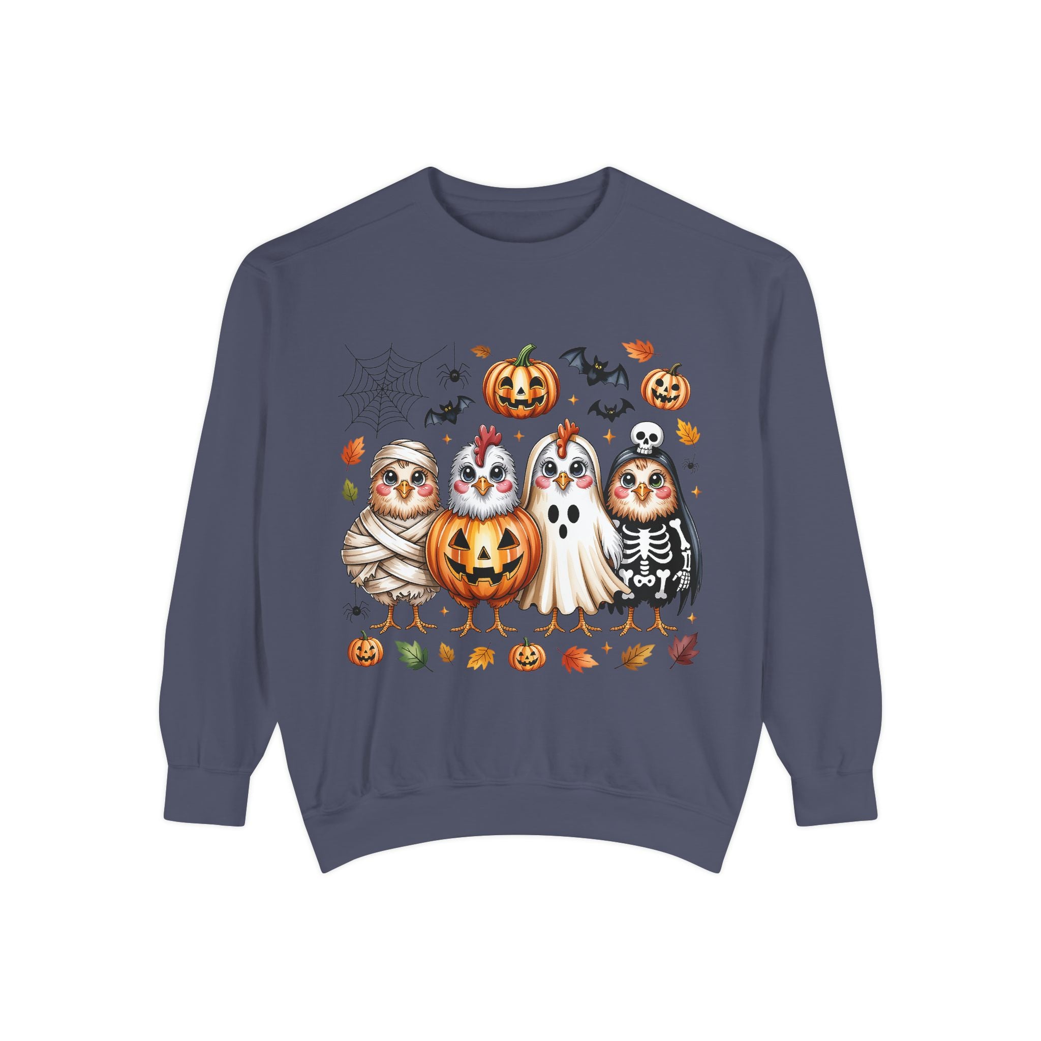 Halloween Chicken Sweatshirt — Cute Spooky Chickens in Costumes with Pumpkin & Ghost Design